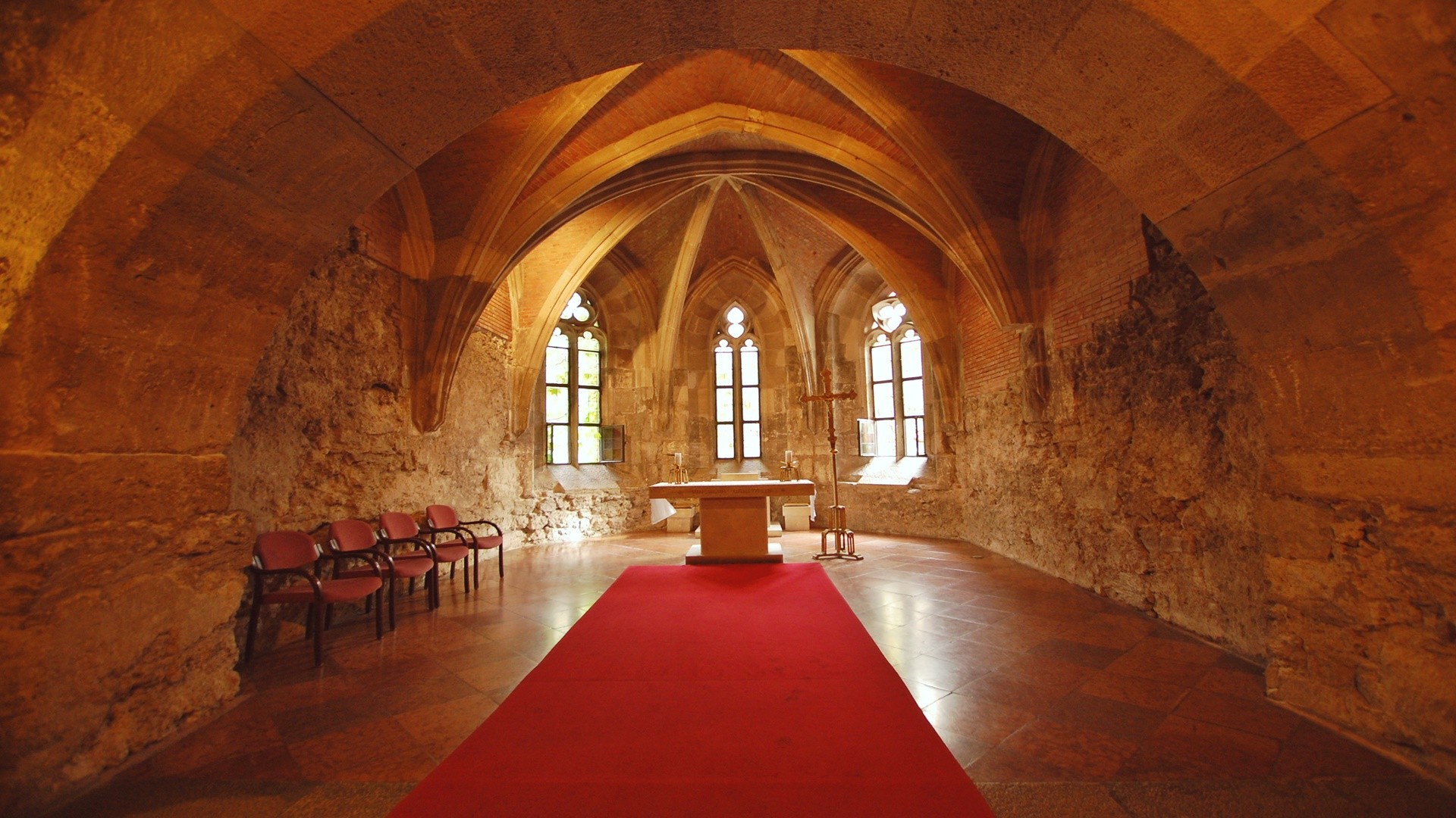 Castle Church Interior Cross Altar Chair Orange Red Arch 1920x1080