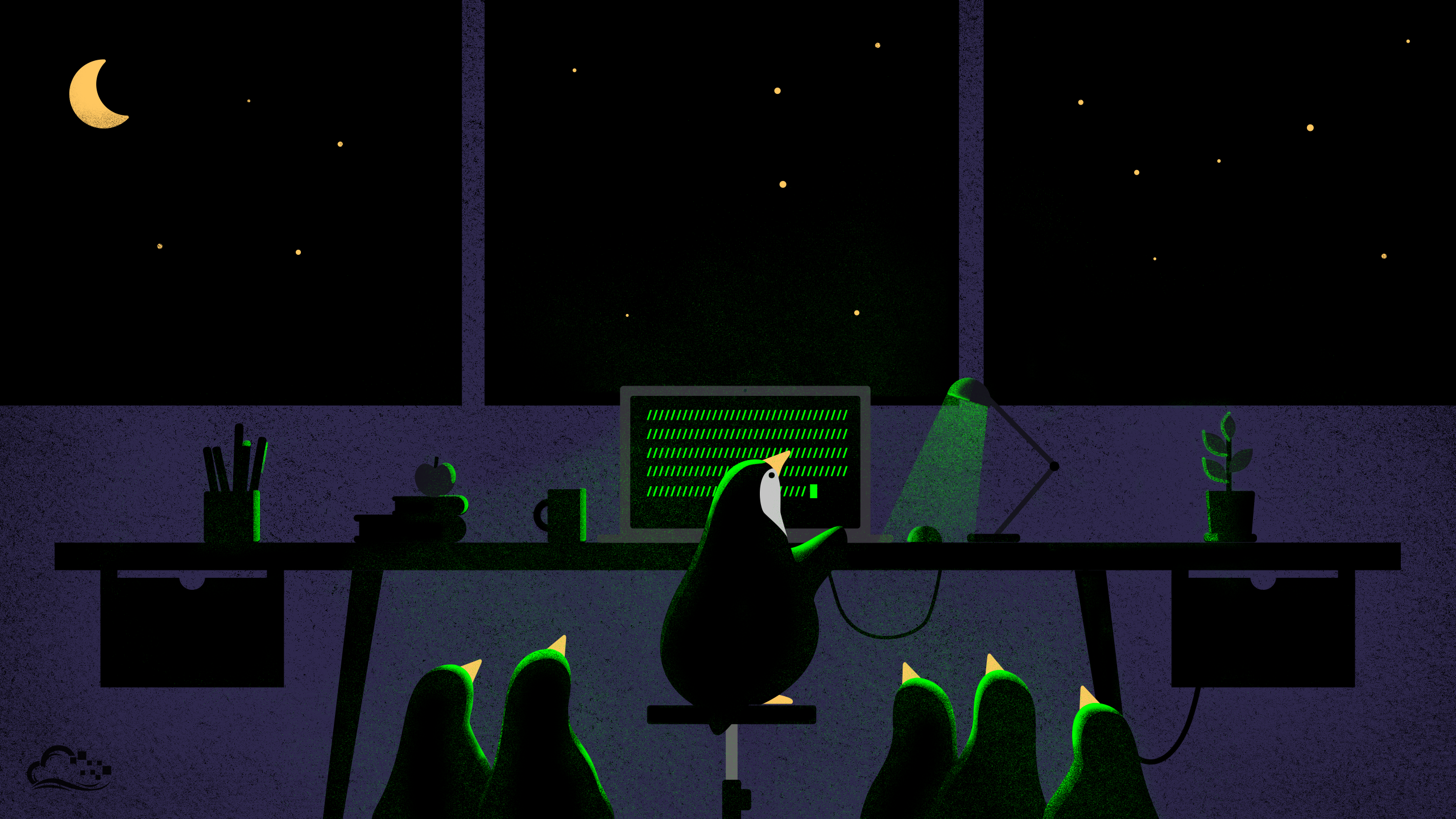 Digitalocean Penguins Night Computer Artwork Linux Tux 2560x1440