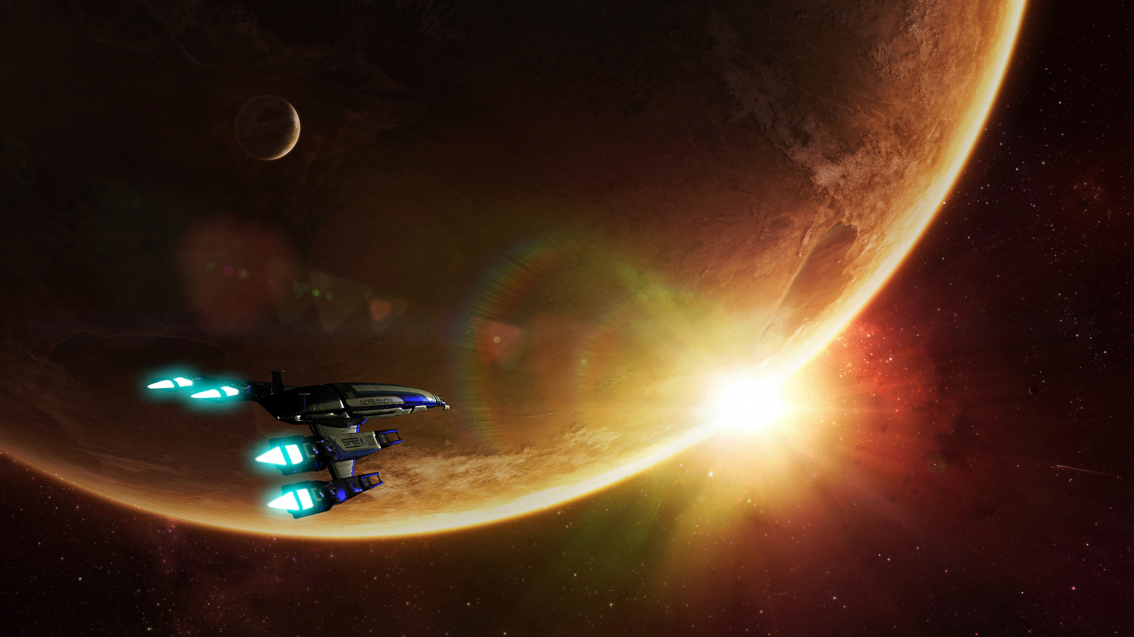 Mass Effect Normandy SR 2 Planet Spaceship Video Games Mass Effect 2 3840x2160