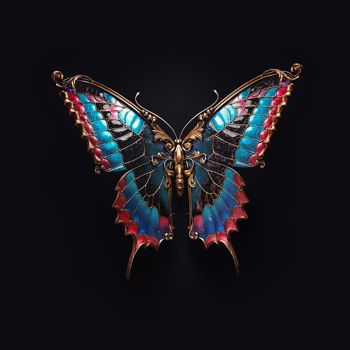 Sasha Vinogradova Jewel 3D Insect Black Background Butterfly 1400x1400