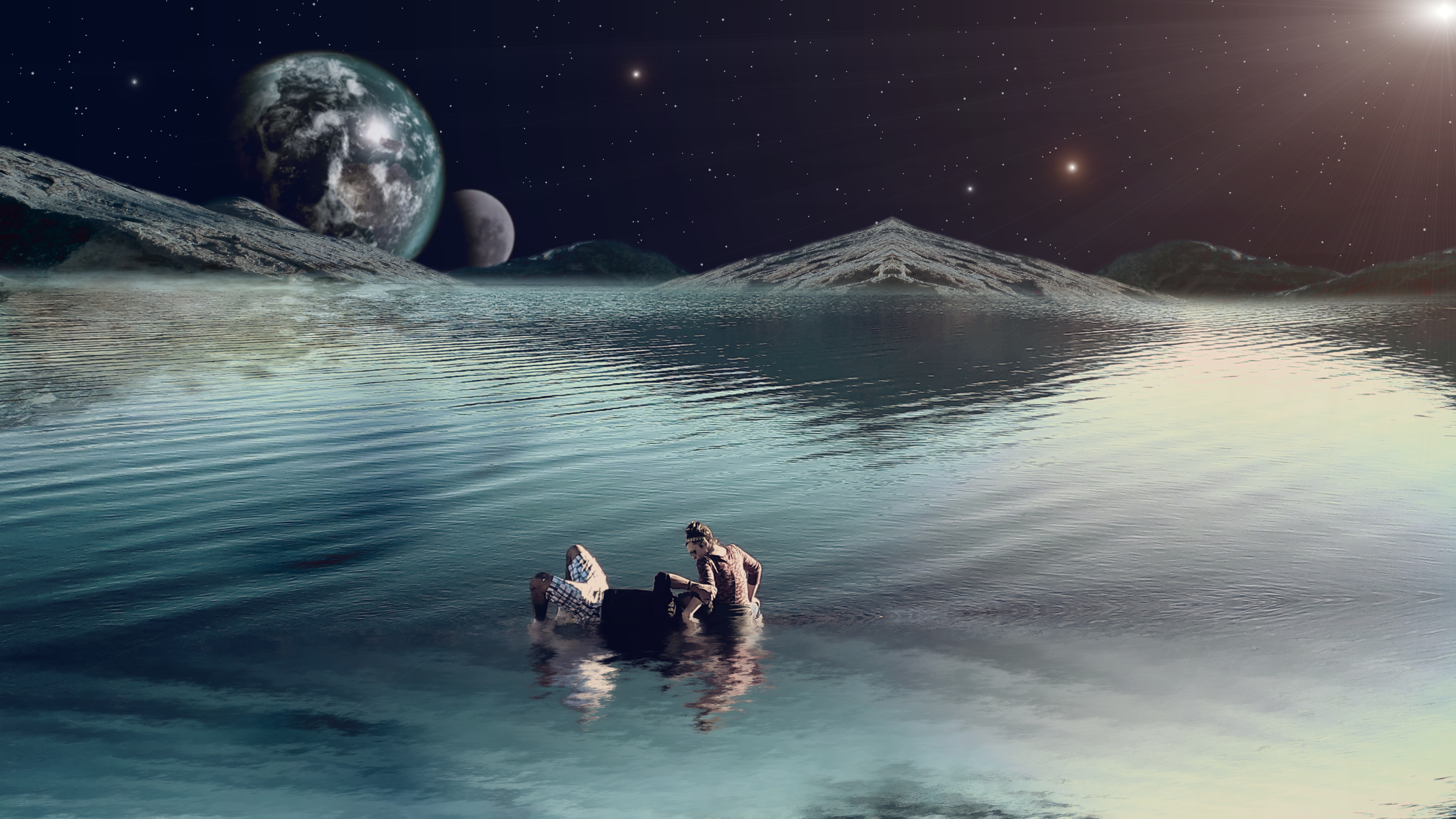 Galaxy Romance Space Universe Planet Fantasy Art Graphic Design Digital Digital Art Earth Moon Aster 3264x1836