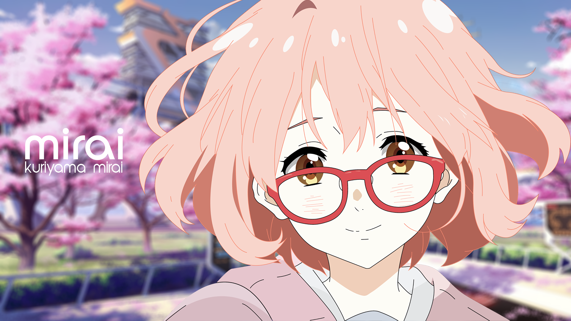 Kyoukai No Kanata Anime Girls Kuriyama Mirai Short Hair Women With Glasses Fan Art 2D Sakura Tree Re 1920x1080