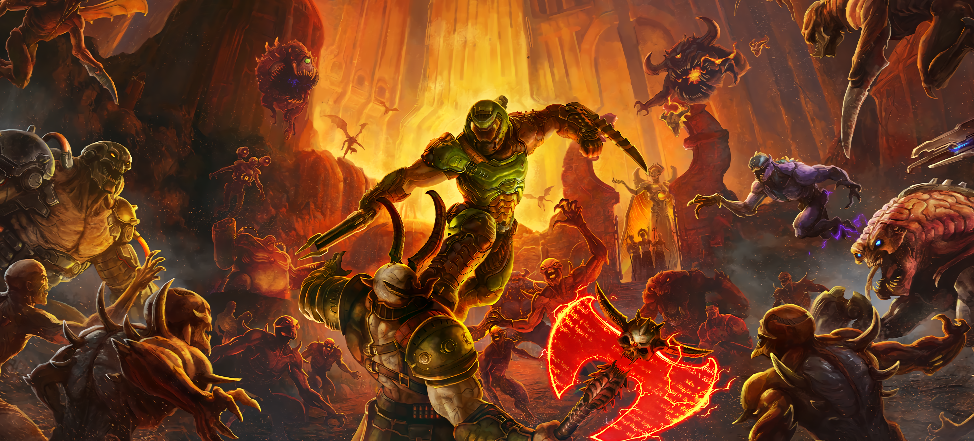 Doom Game DOOM Eternal Hell Demon Video Games Bethesda Softworks Id Software Artwork 3840x1740