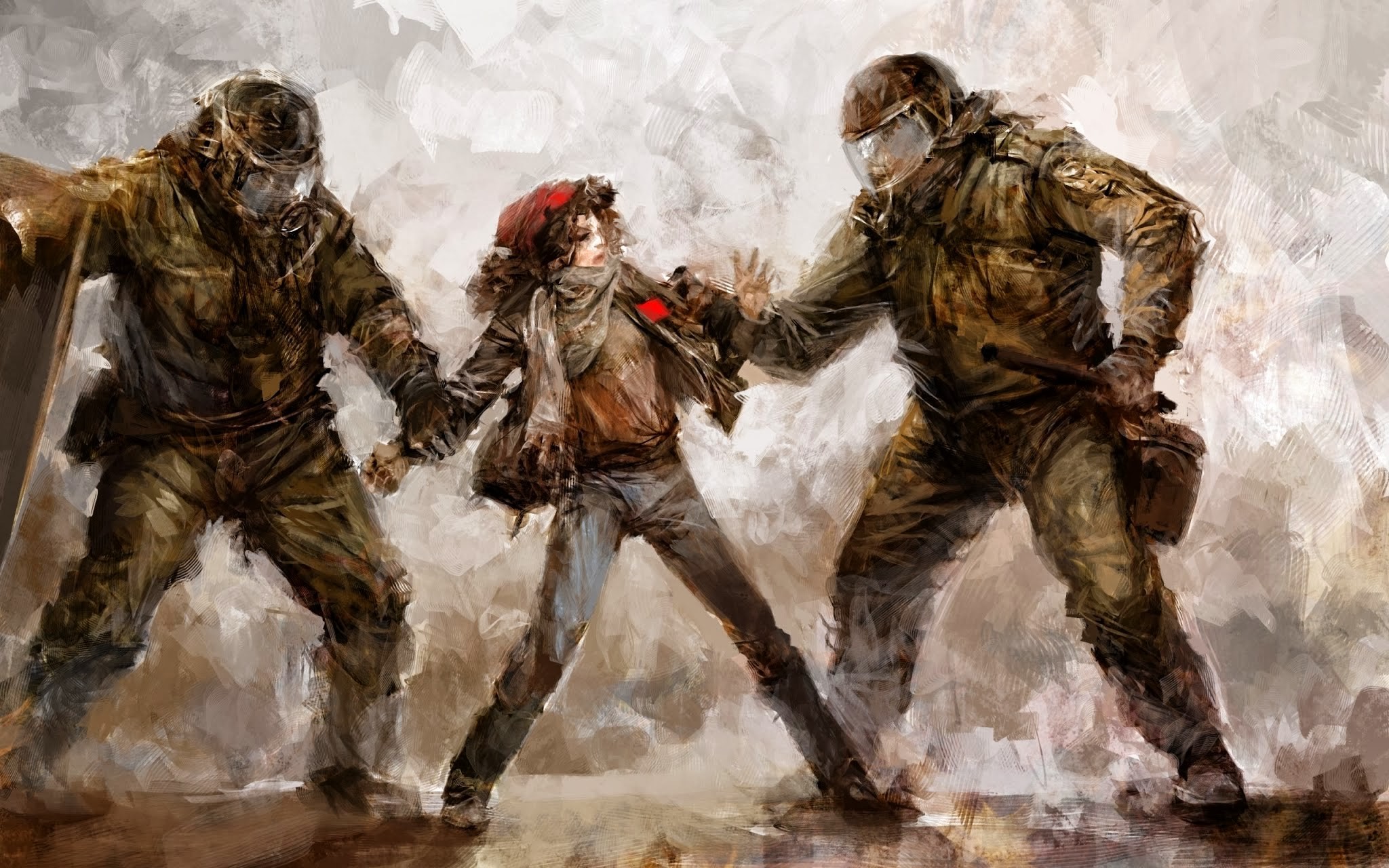 Painting Artwork Women Police Riot Riots Anarchy 2048x1280