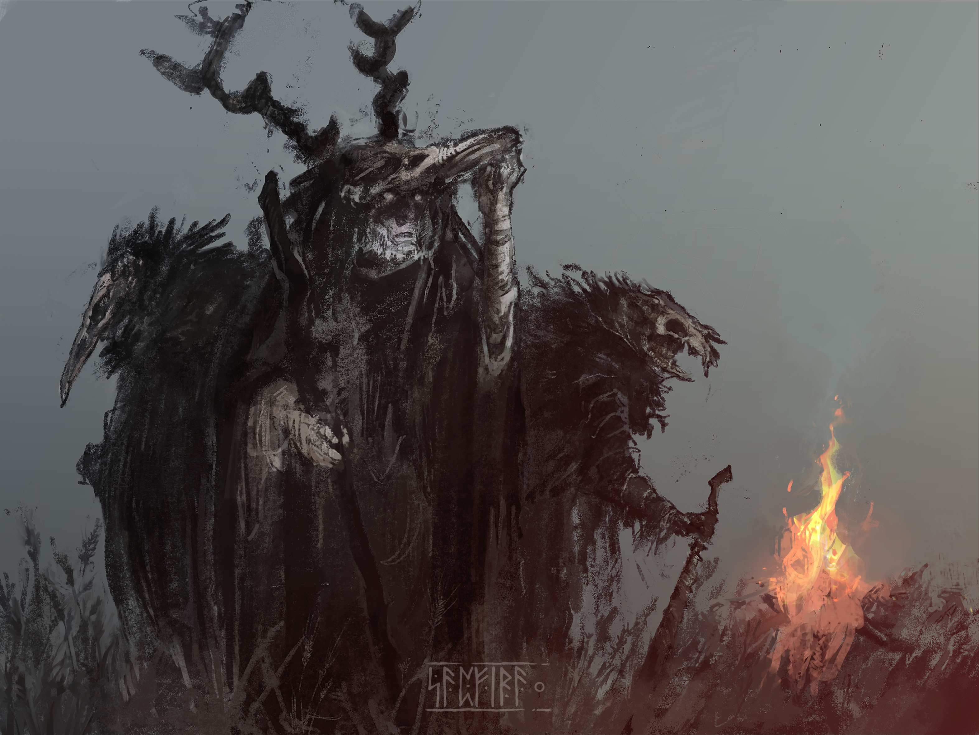 Mist Fire Creature Creepy Mask Celtic Druids Druid 3146x2363