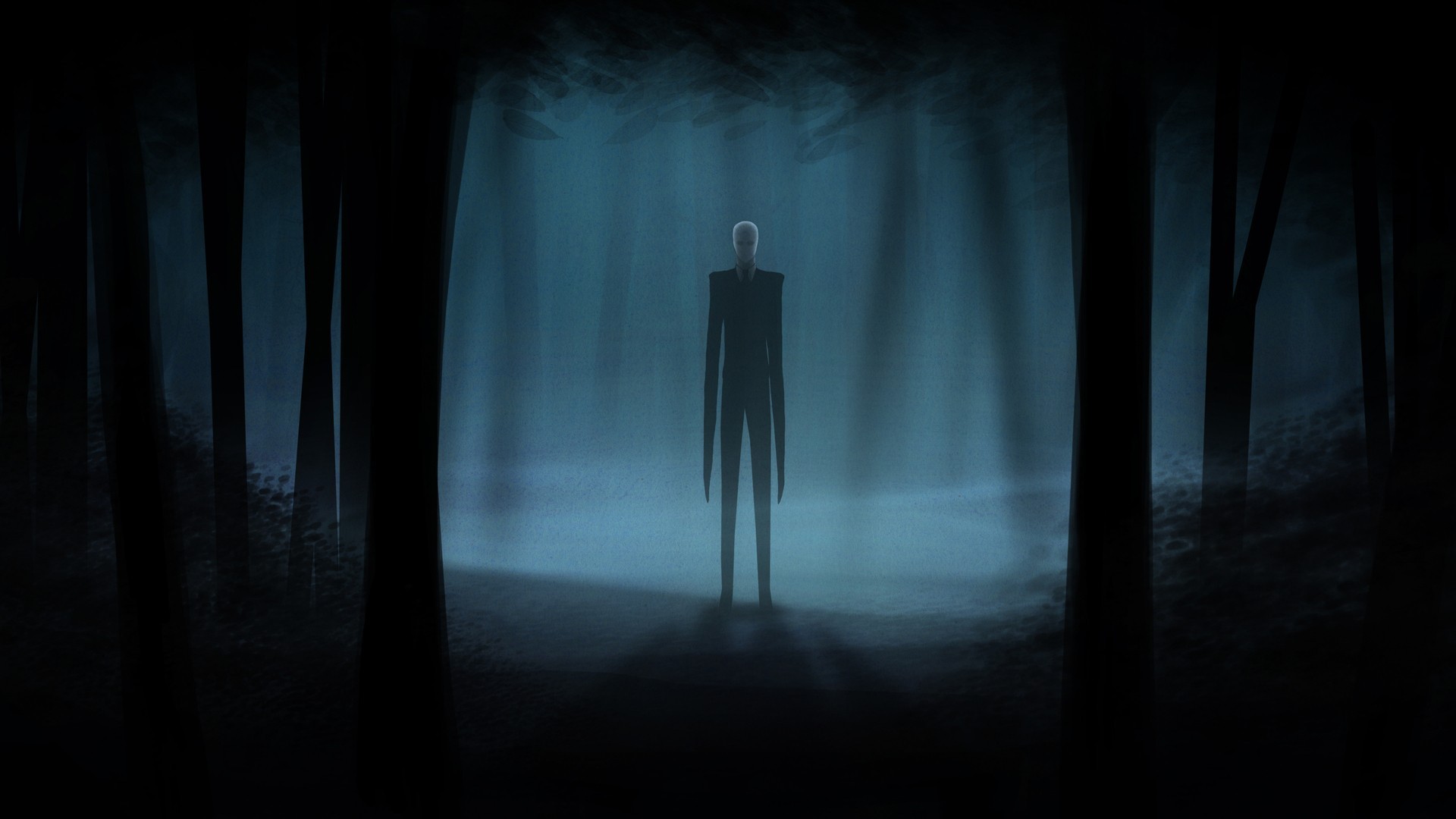 Slender Man Spooky Artwork Night Dark Trees 1920x1080