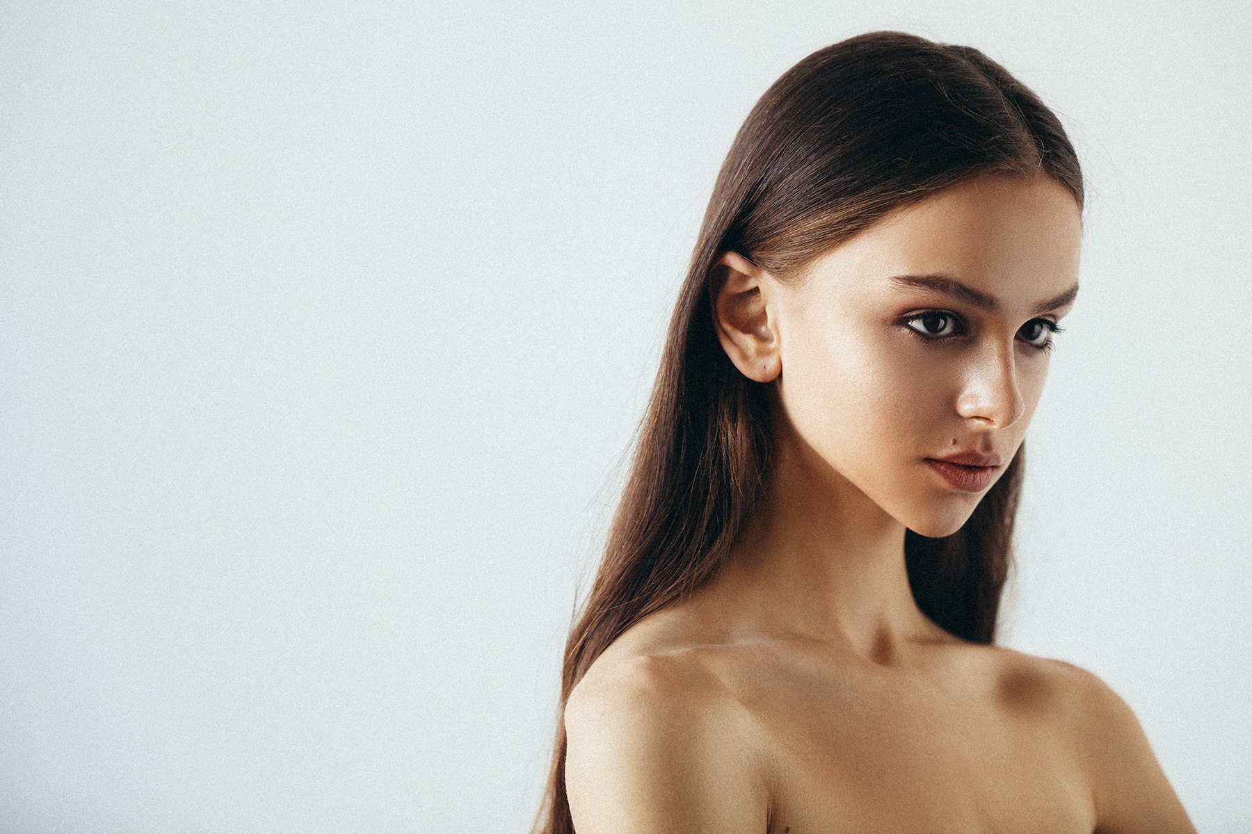 Aleksey Trifonov Simple Background Women Model Face Bare Shoulders Long Hair Portrait 1800x1200