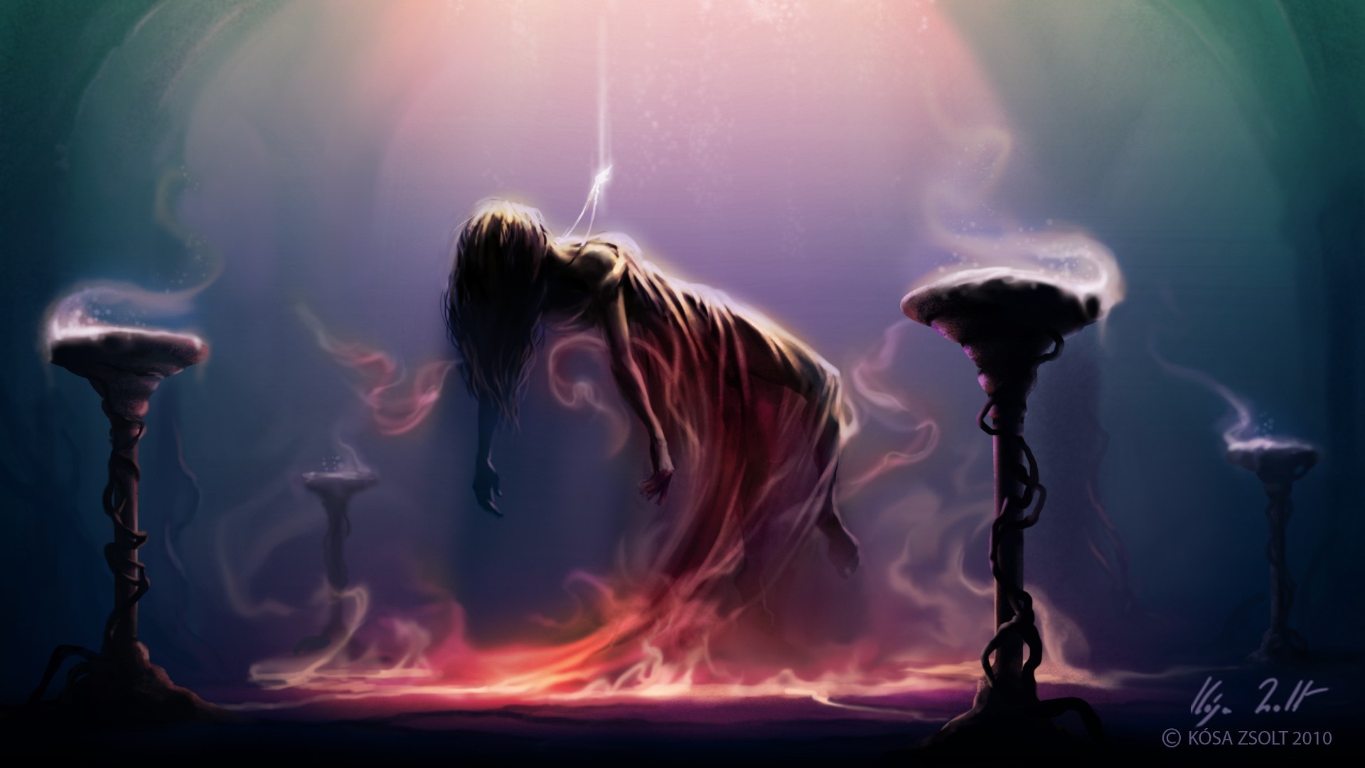 Altar Magic Smoke Fire Artwork Fantasy Art Women 1920x1080