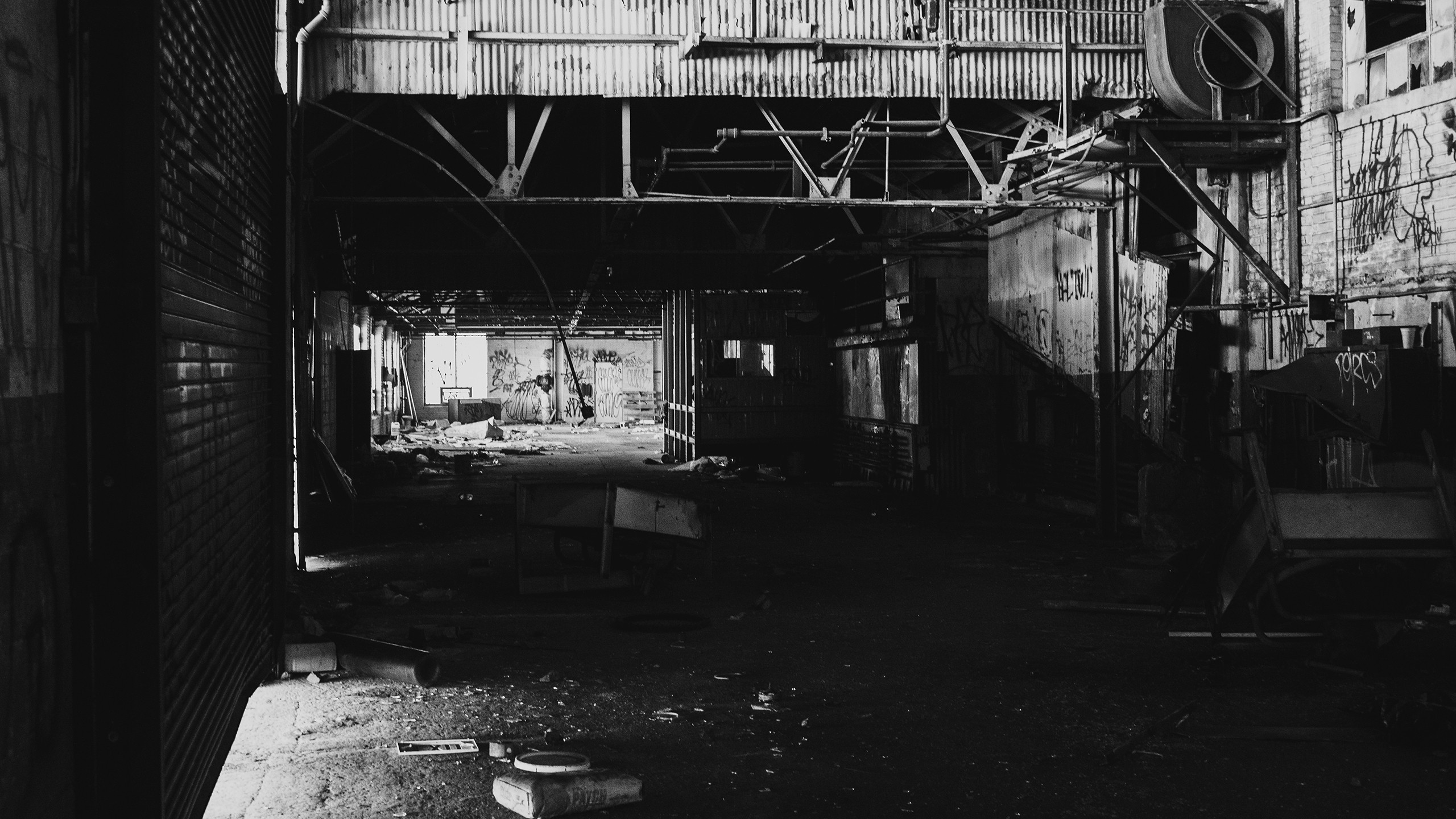 City Factory Photography Monochrome Urban Decay Urban Dark 2560x1440