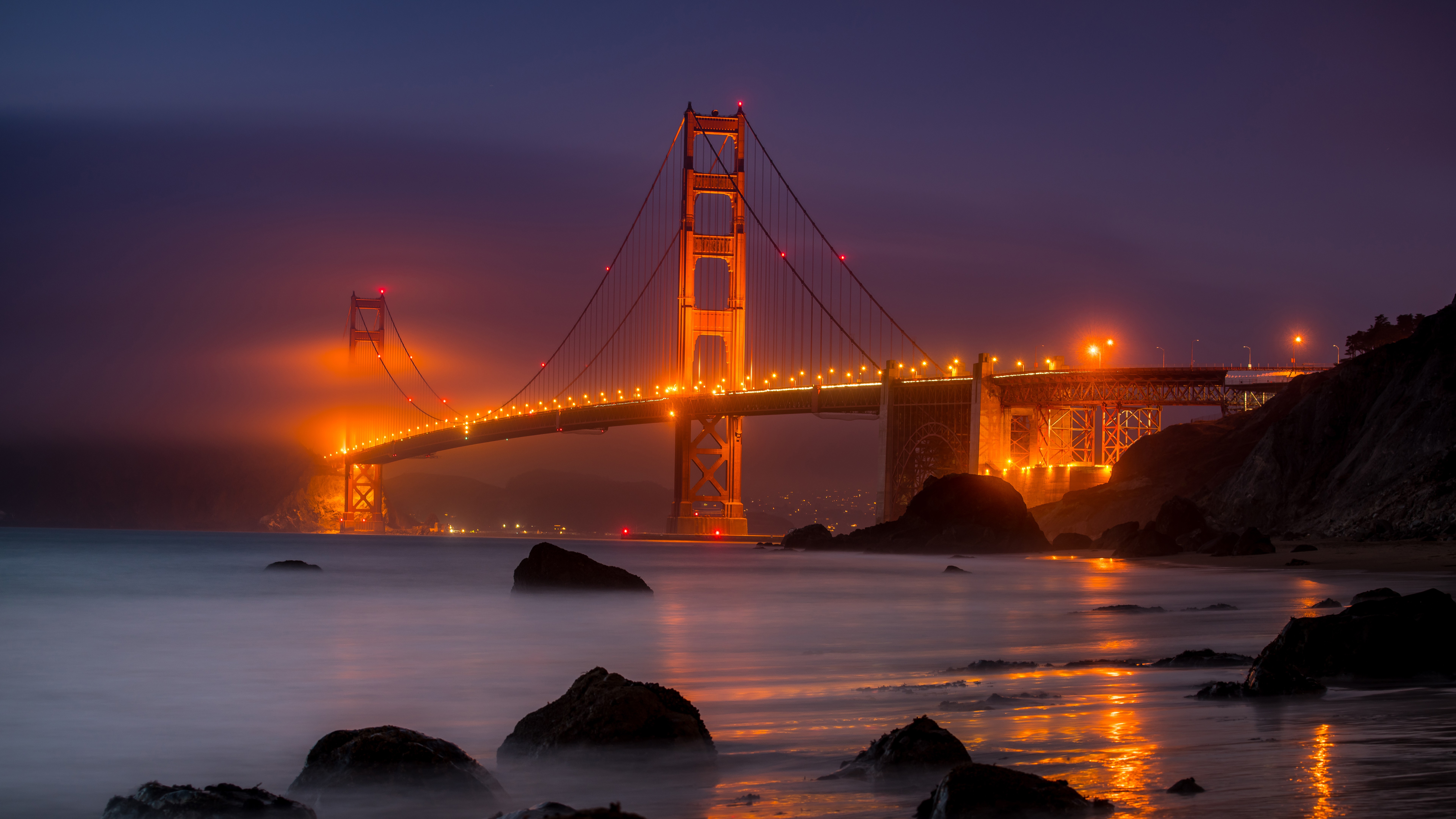 Golden Gate Bridge Night Lights Bridge Suspension Bridge 7680x4320
