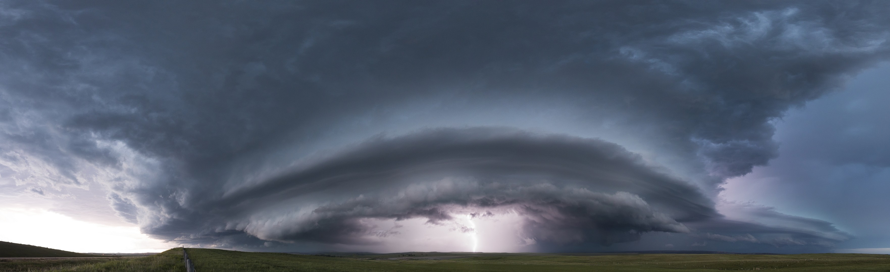 Lightning Storm Skyscape Clouds Supercell Nature 3525x1080