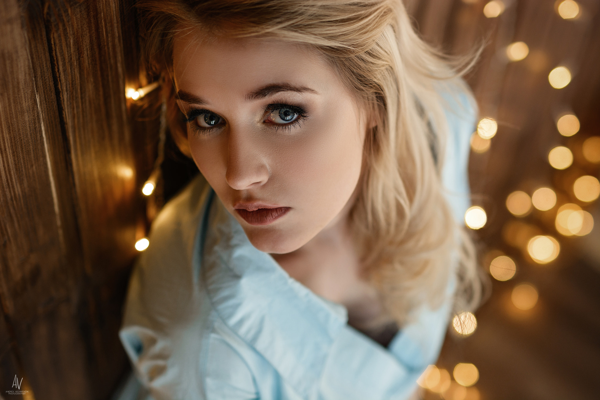 Women Blonde Face Portrait Bokeh Blue Eyes Looking At Viewer Andrey Vechkenzin 2048x1365