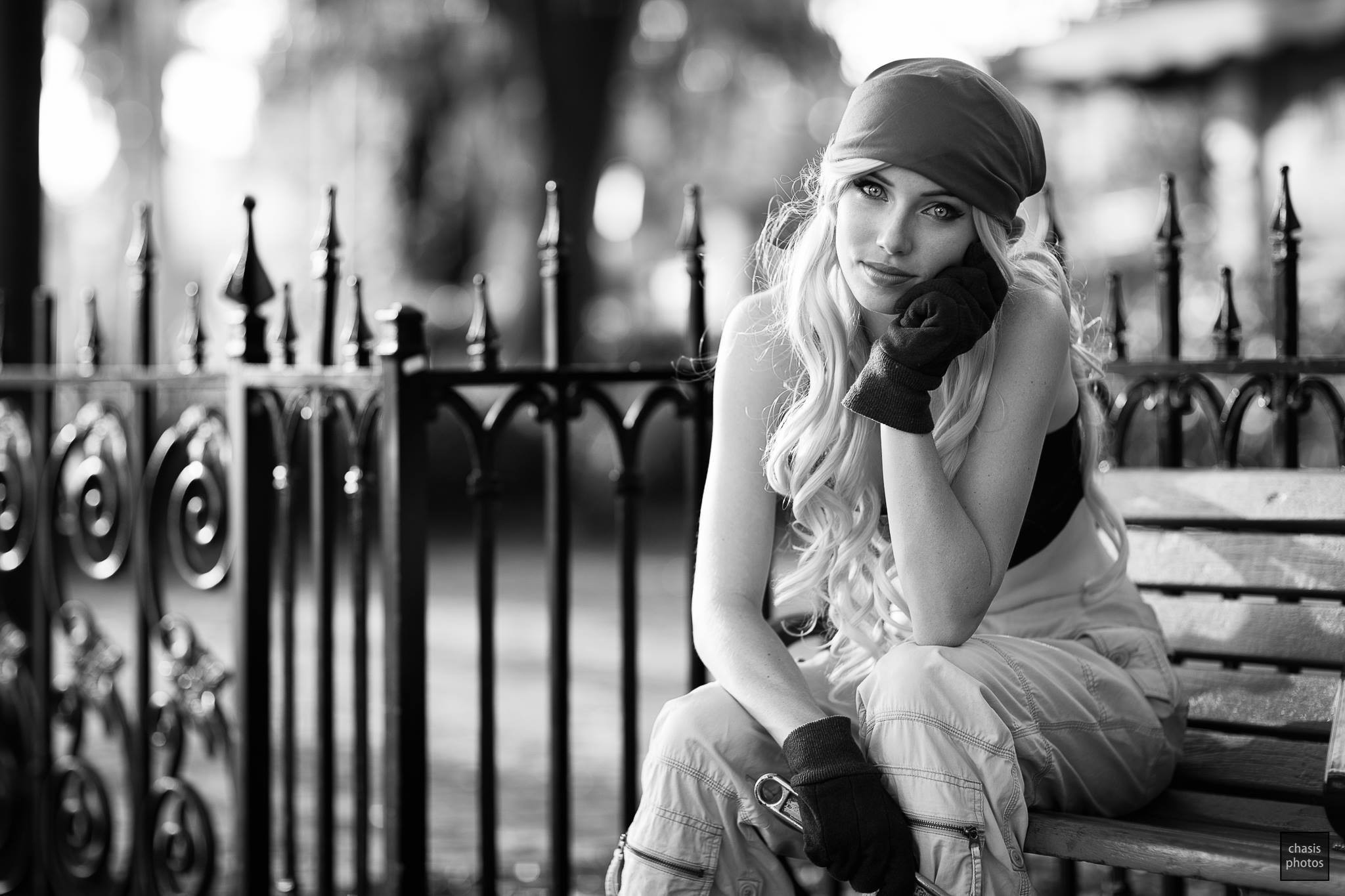 Cosplay Rockbell Winry Full Metal Alchemist Bench Women Outdoors Monochrome Long Hair Women Model Me 2048x1365