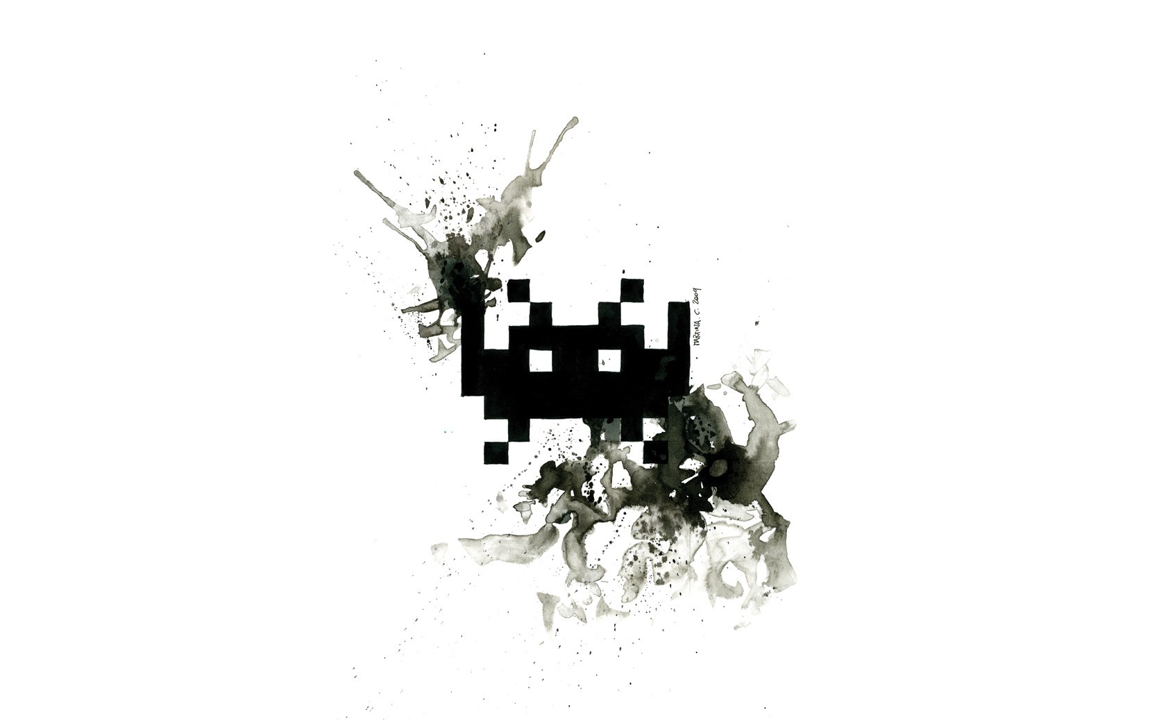 Space Invaders Video Game Art Video Games Digital Art Monochrome Simple Background 1680x1050