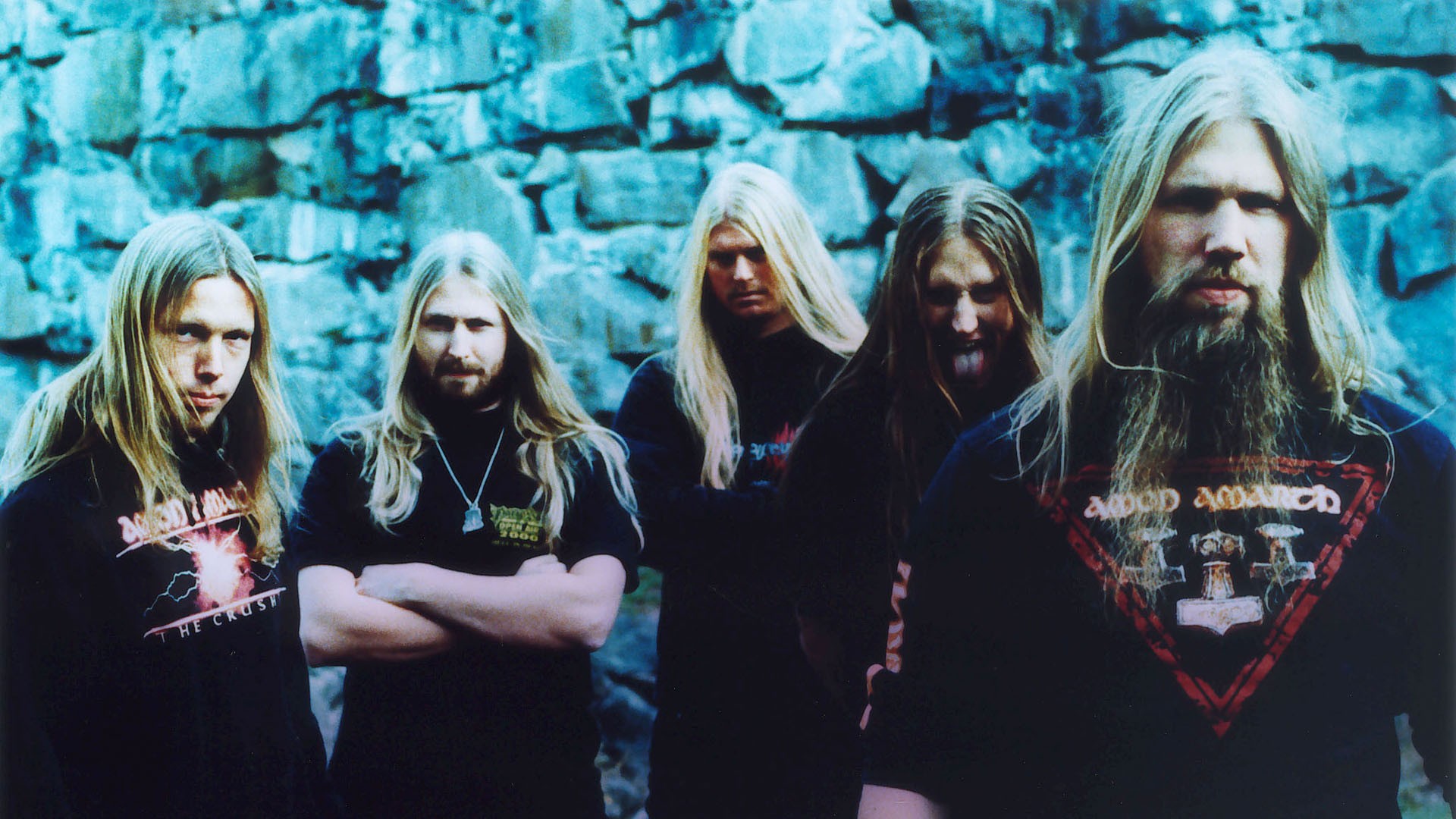 Music Metal Music Amon Amarth Heavy Metal Cyan Blonde Beards Looking At Viewer Tongue Out Melodic De 1920x1080