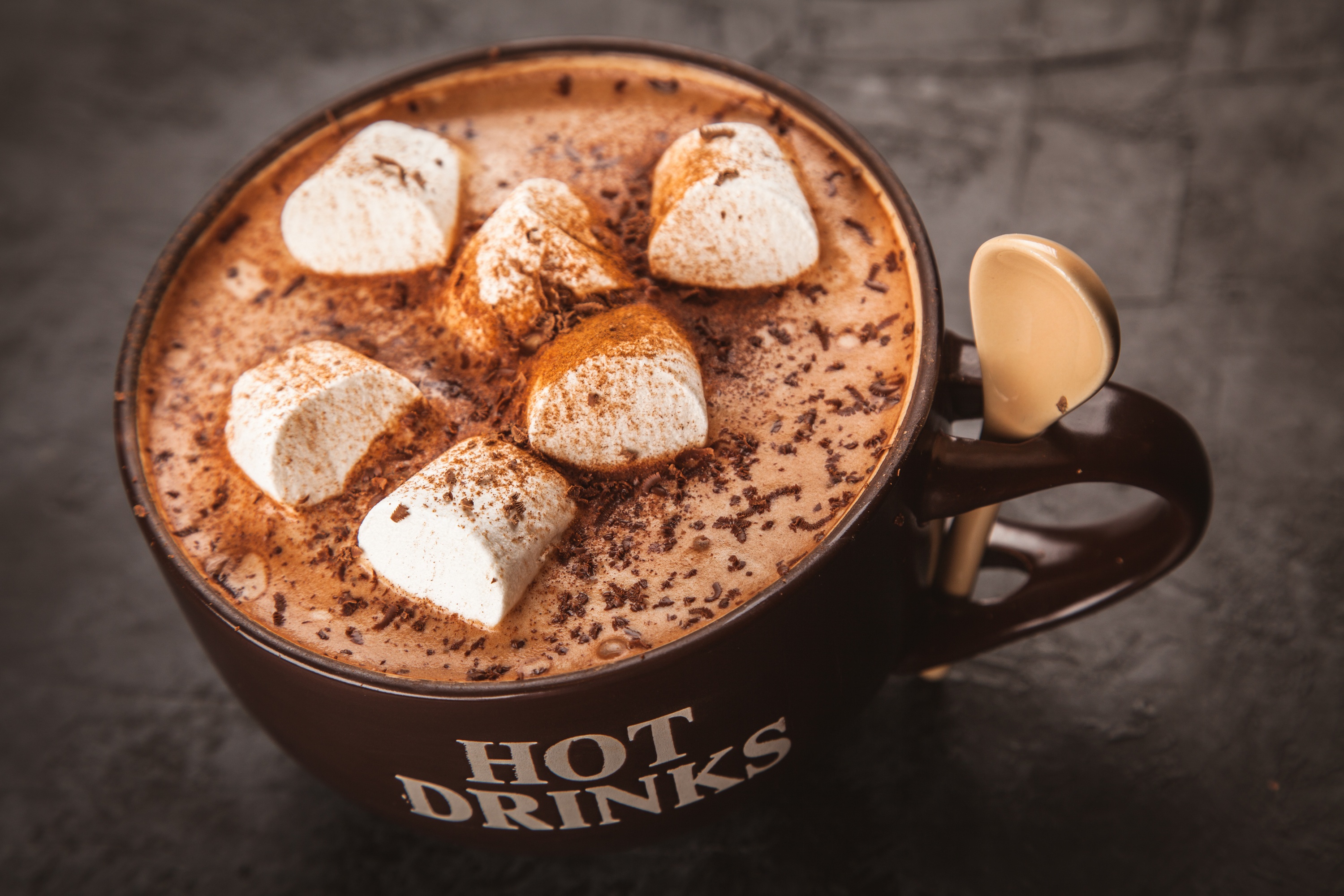 Food Hot Cocoa Cup Spoon Marshmellows Marshmallows Drink 3000x2000