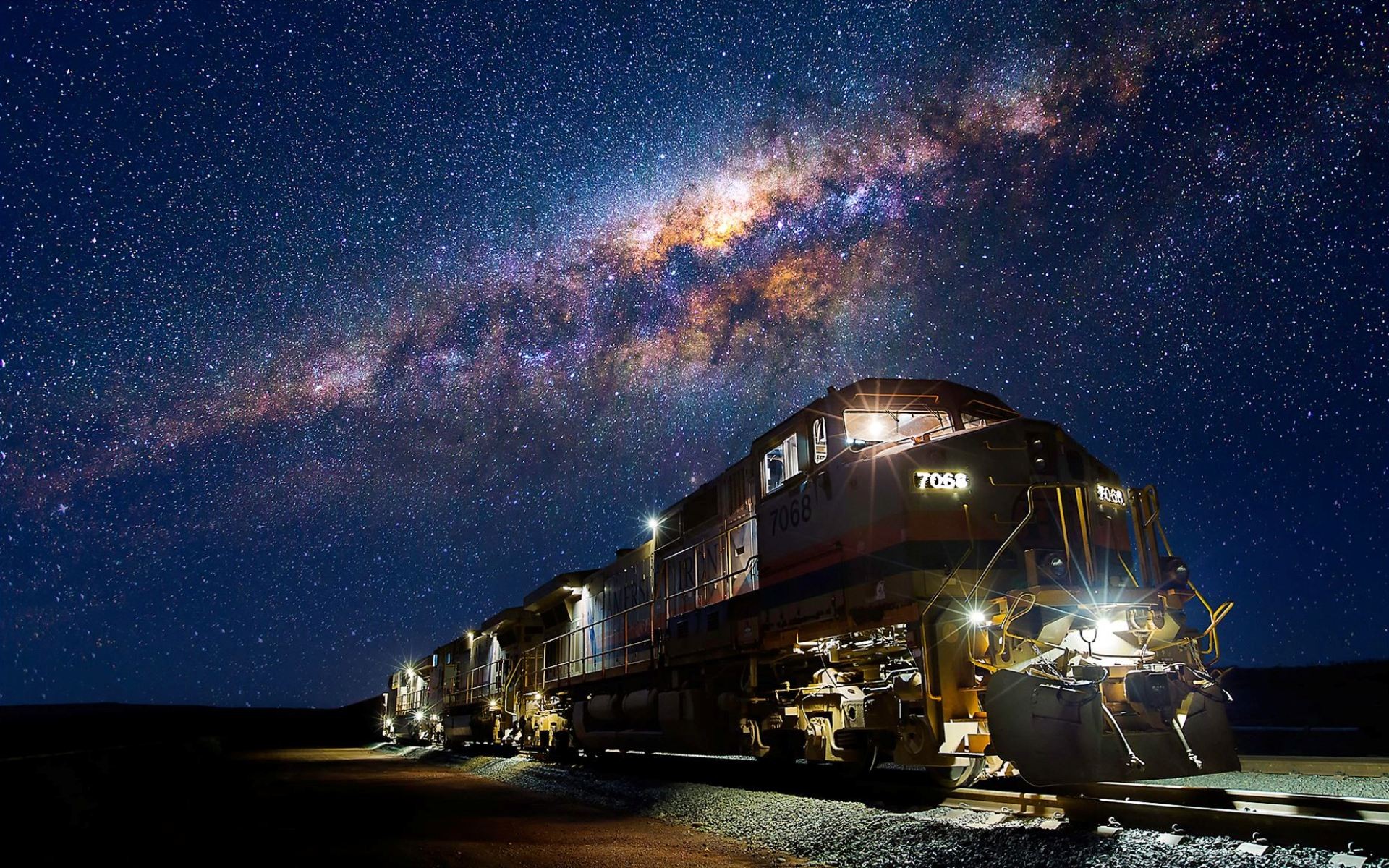Milky Way Stars Train Night Diesel Locomotive 1920x1200
