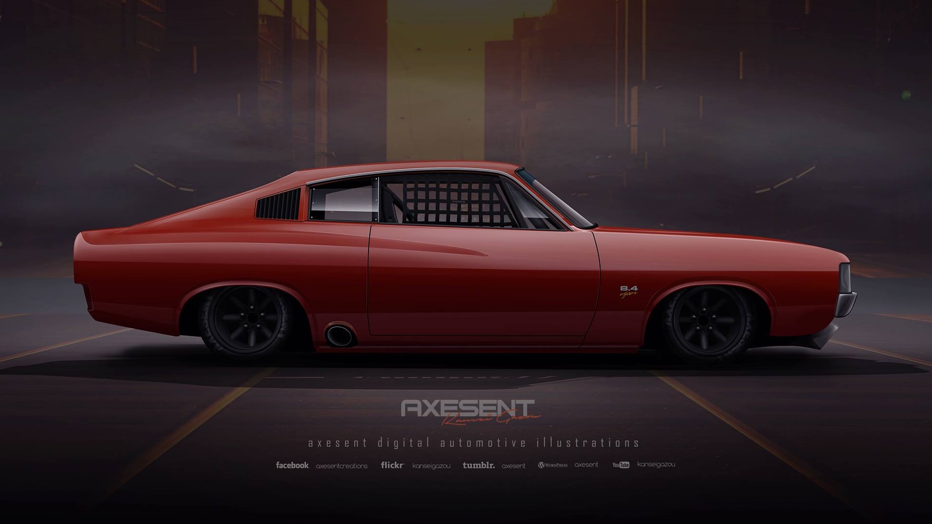 Axesent Creations Render Race Cars Chrysler Chrysler Valiant Australian Cars Side View Red Cars 1920x1080