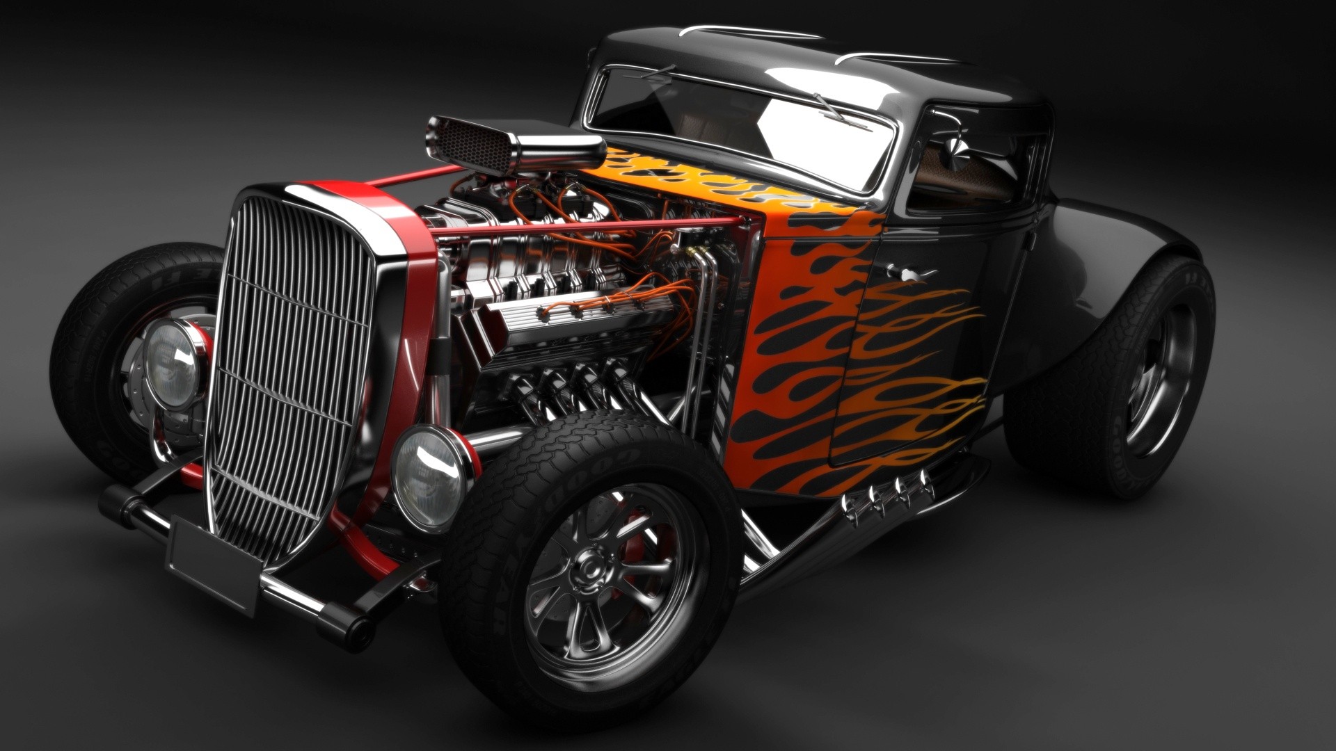 Car Hot Rod Modified Muscle Cars Reflection Chrome Rocket League 1920x1080