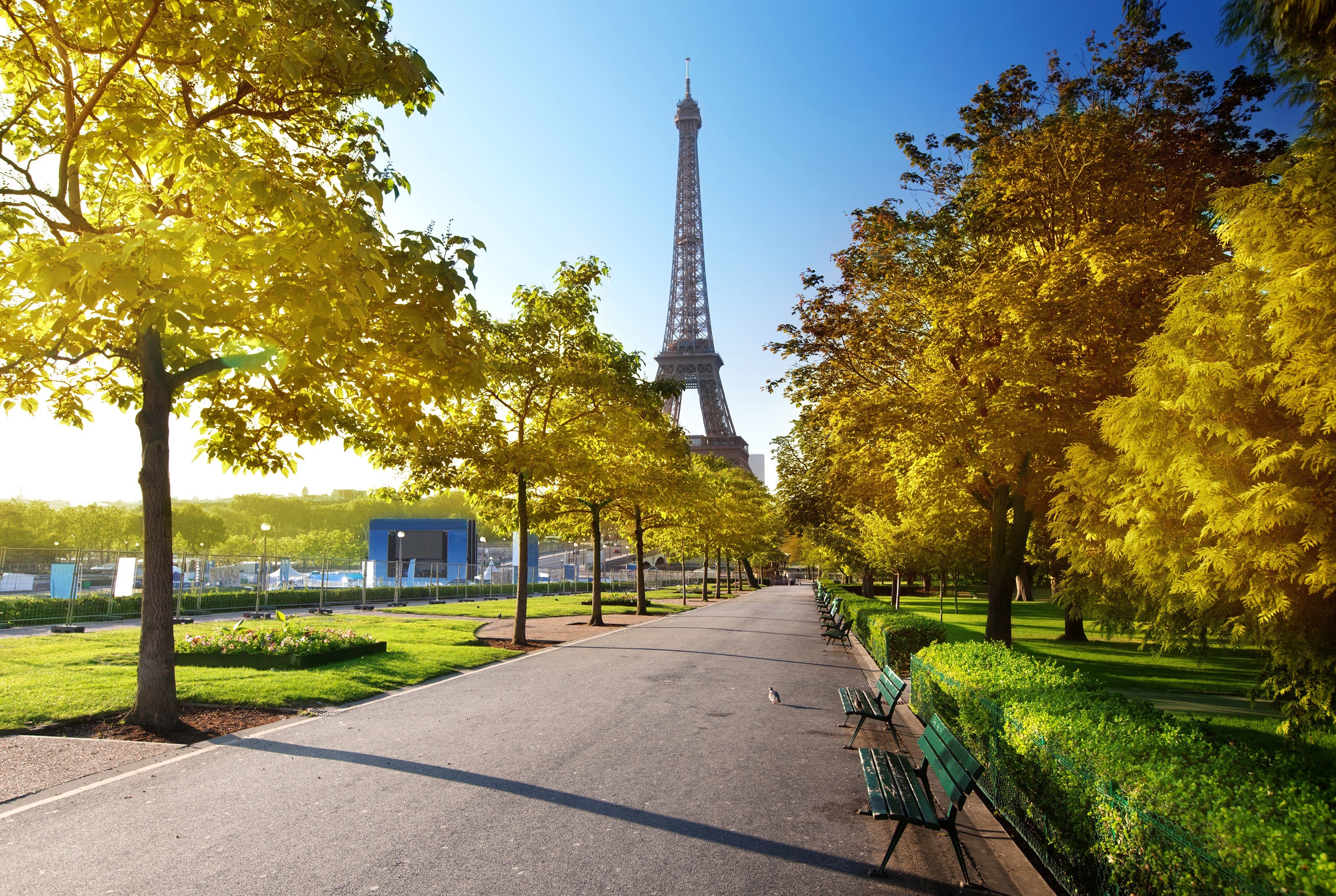 Paris Alley Fall Sunlight Eiffel Tower 3500x2348