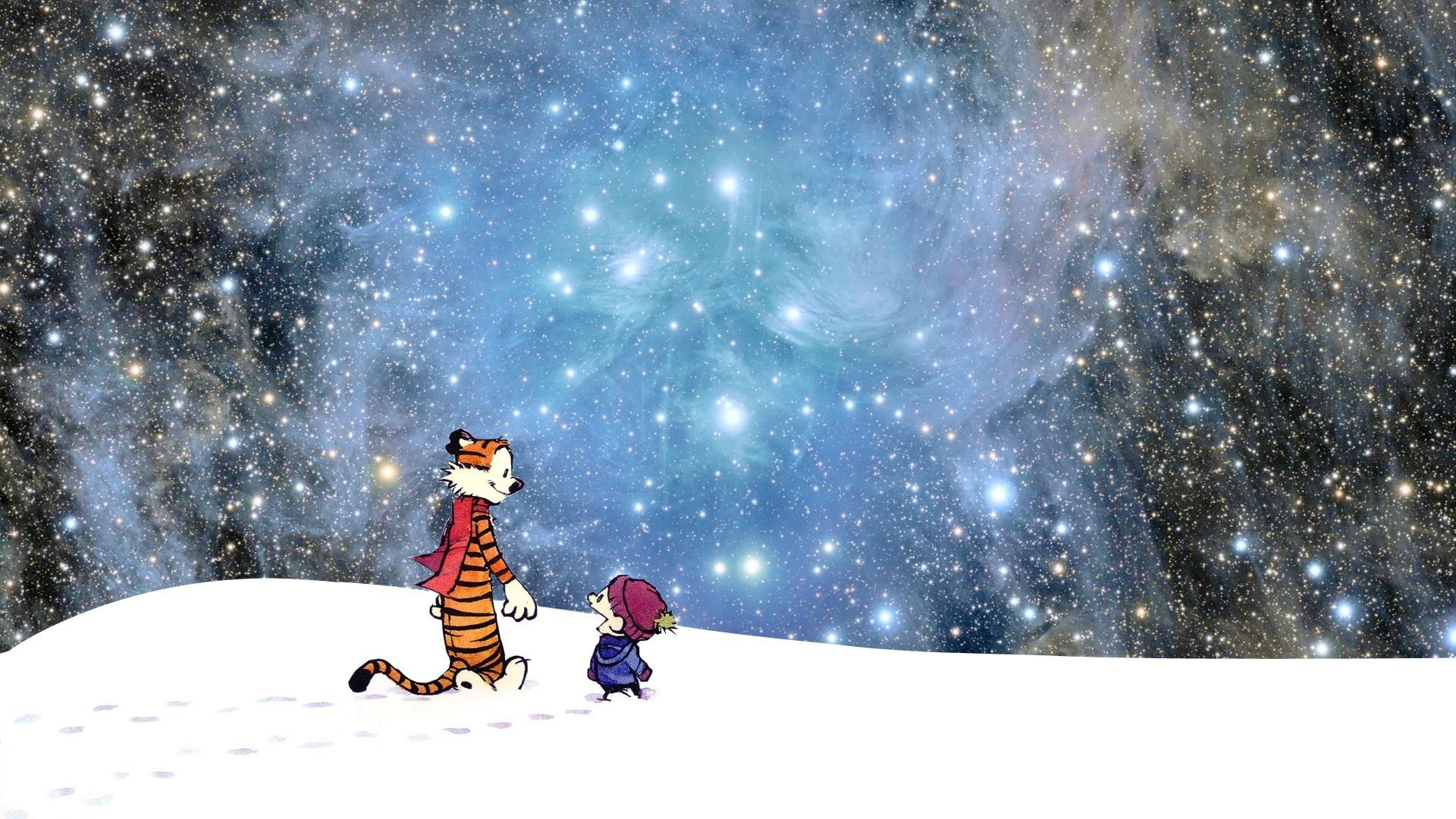 Nebula Calvin And Hobbes Cartoon Snow Stars Scarf 1920x1080