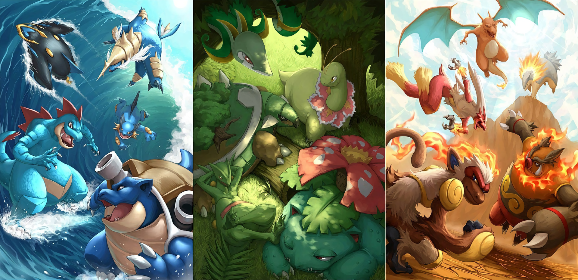 Anime Video Games Pokemon Charizard Venusaur Blastoise Meganium Typhlosion Feraligatr Sceptile Blazi 1920x930