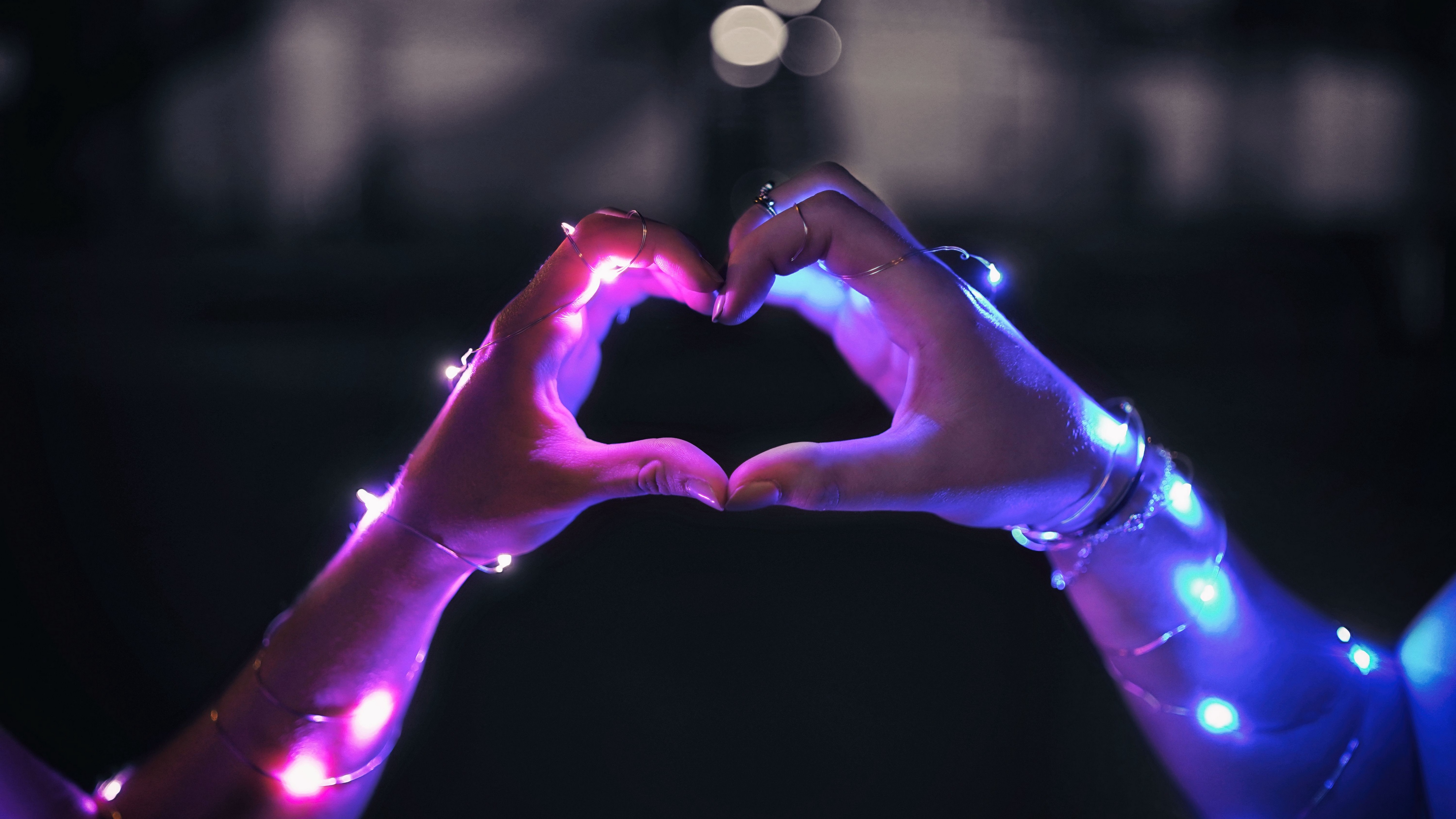 LEDs Heart Heart Hands Heart Shaped Love Photography 3840x2160