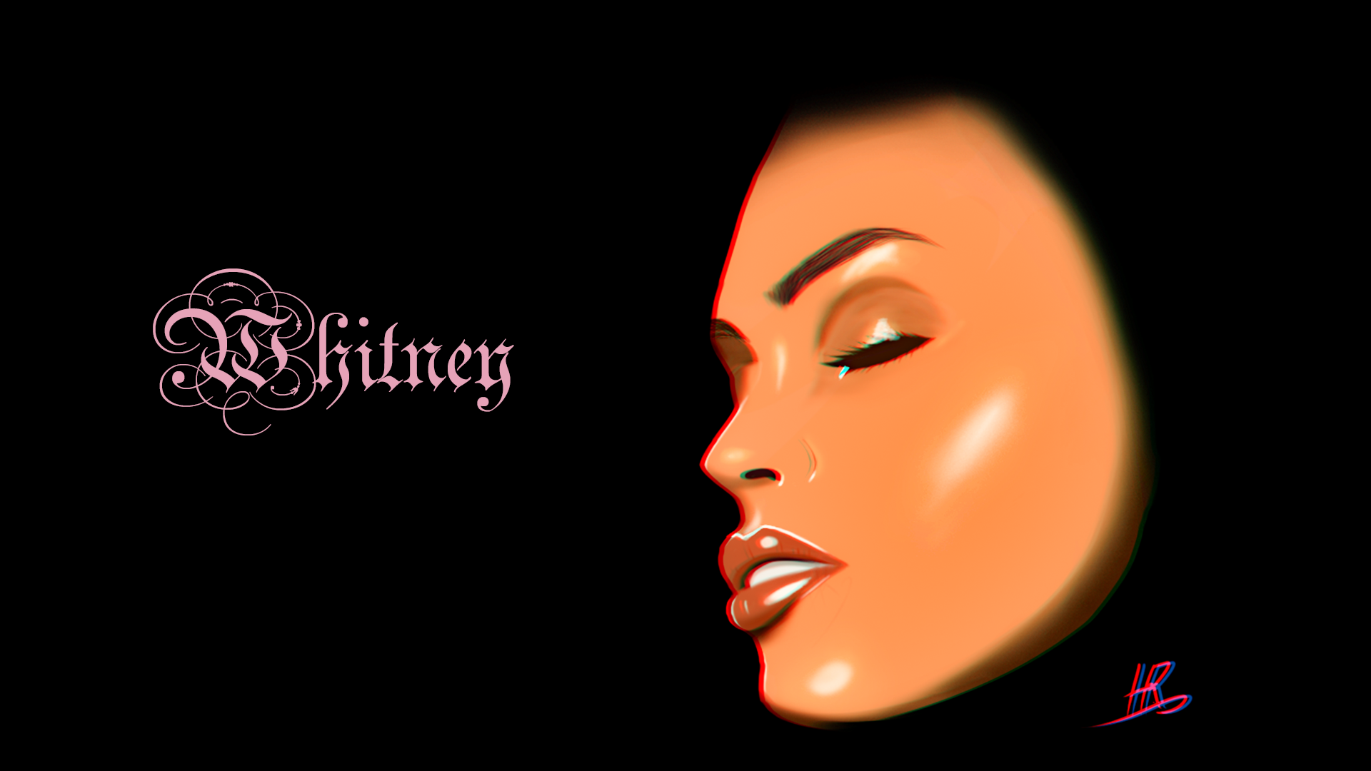 Face Women Lips Digital Text Black Background Shadow Highlights Chromatic Aberration 1920x1080