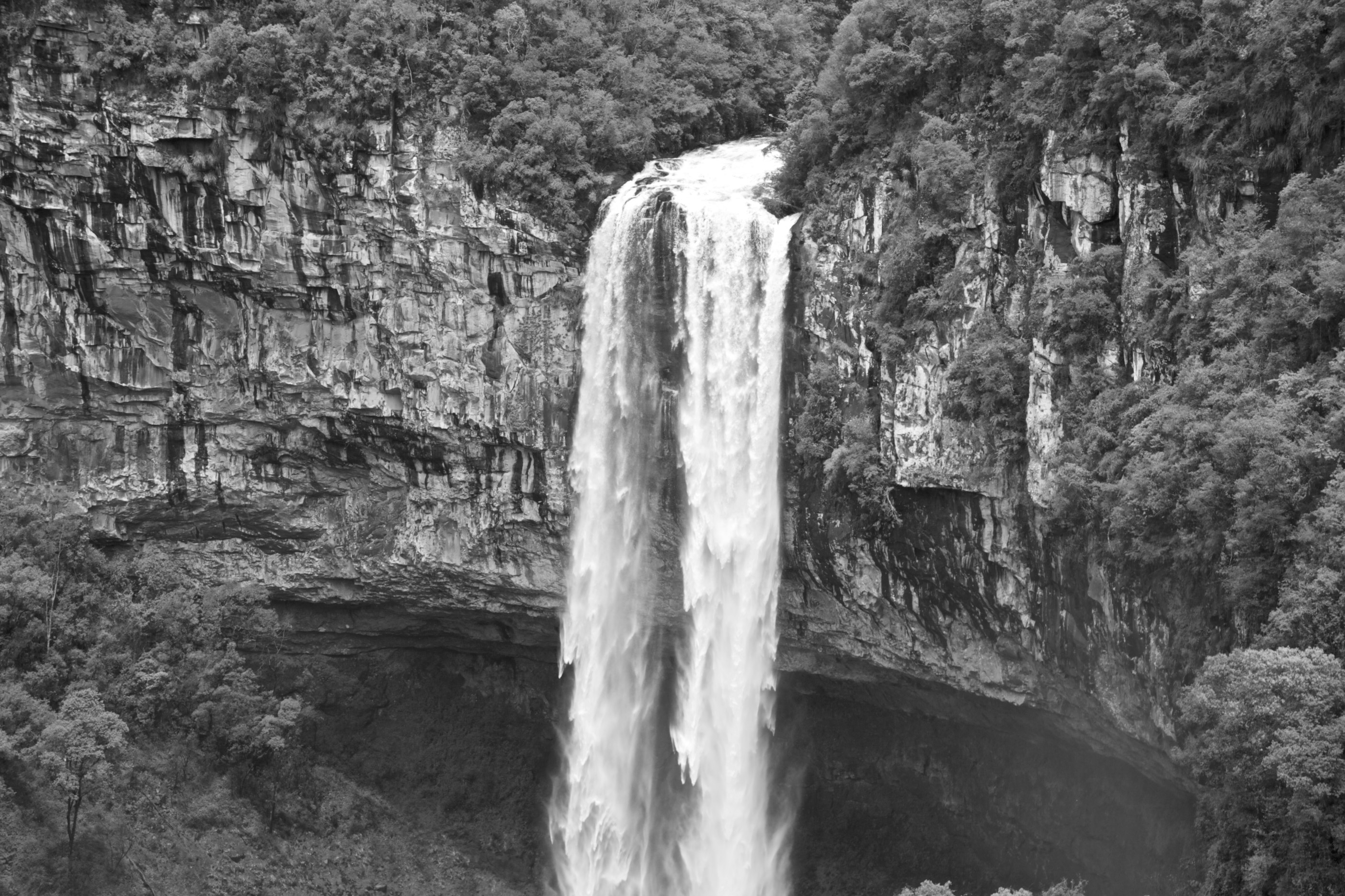 Caracol Falls Waterfall Nature Brazil Black Amp White 2808x1872