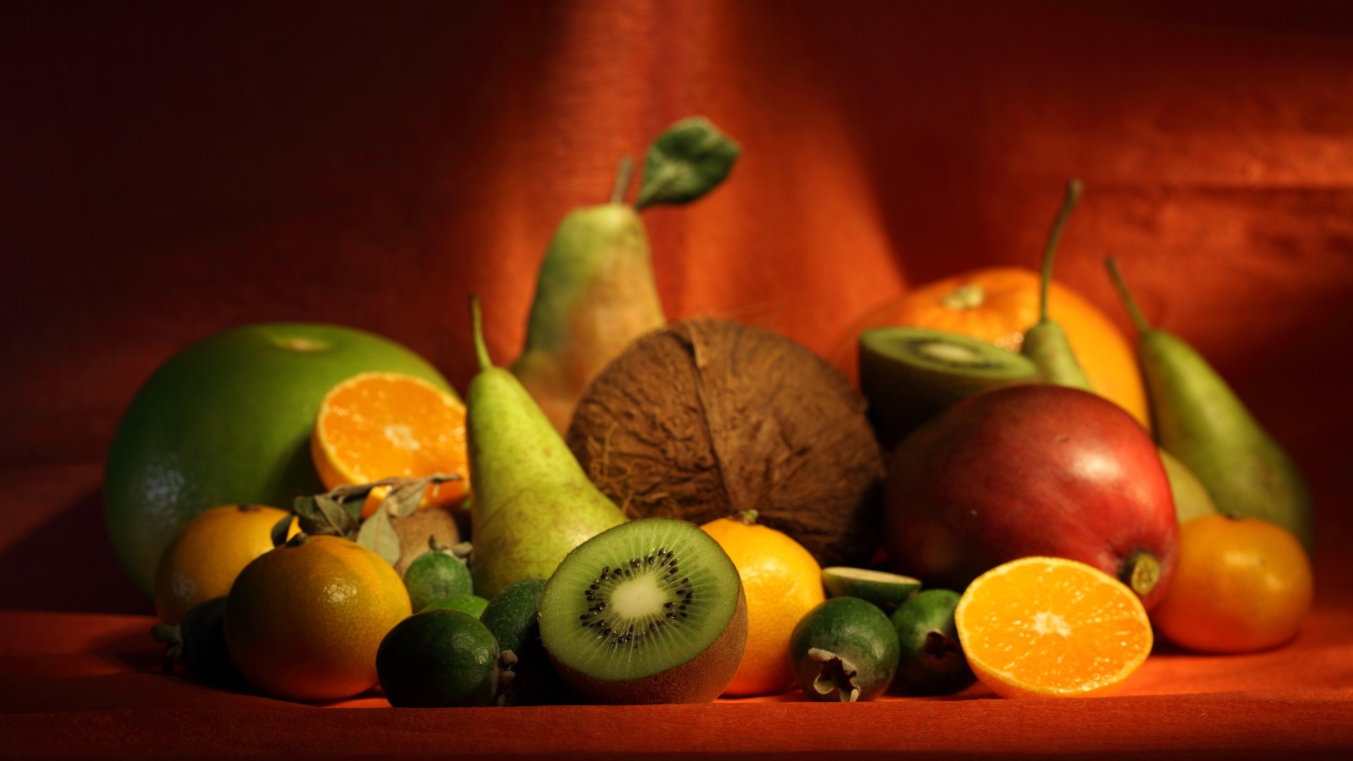 Fruit Kiwi Fruit Still Life Pears Orange Red Warm Colors 1920x1080