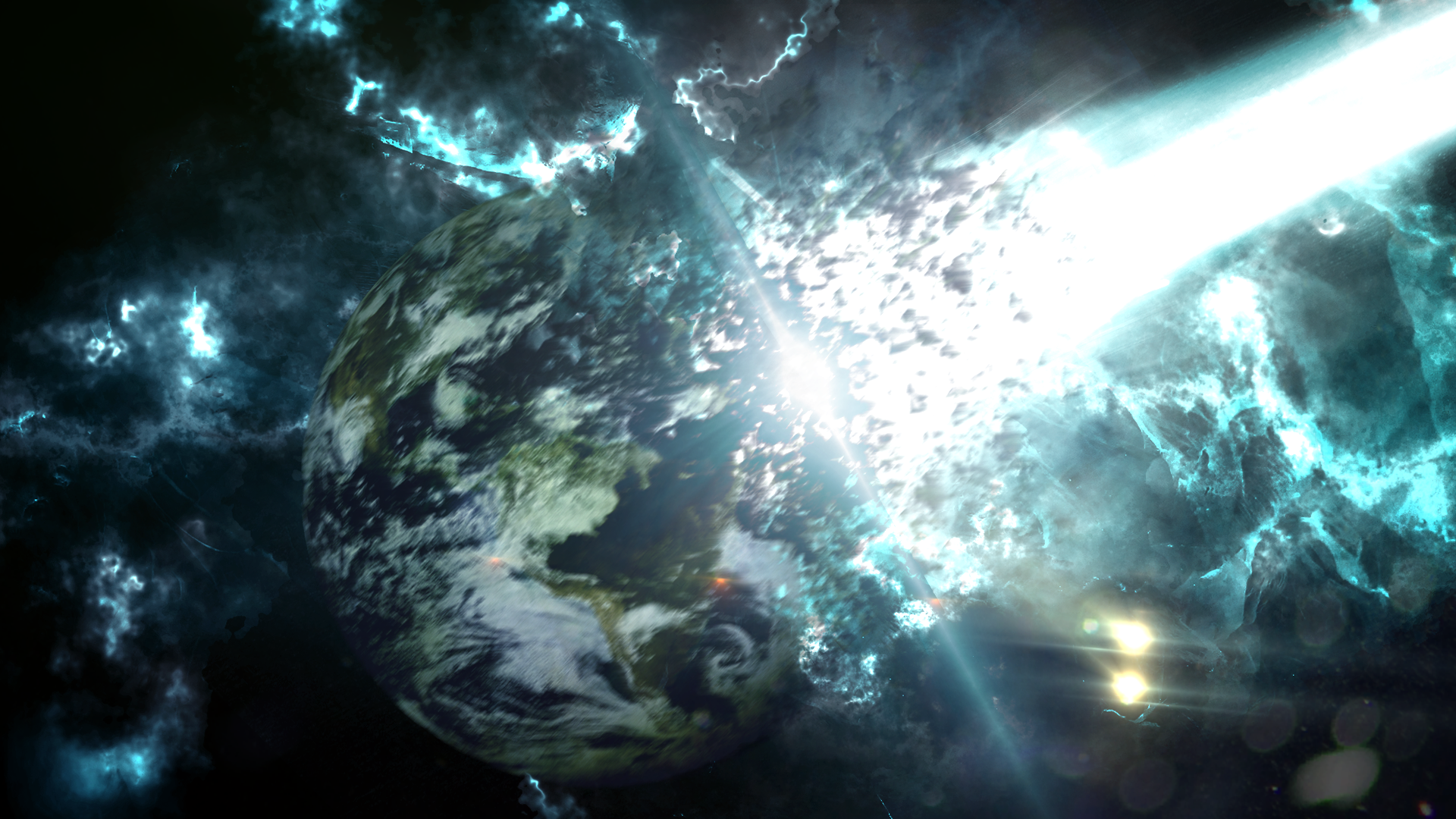 Space Meteors Earth Apocalyptic Destruction Science Fiction Digital Art Space Art 1920x1080