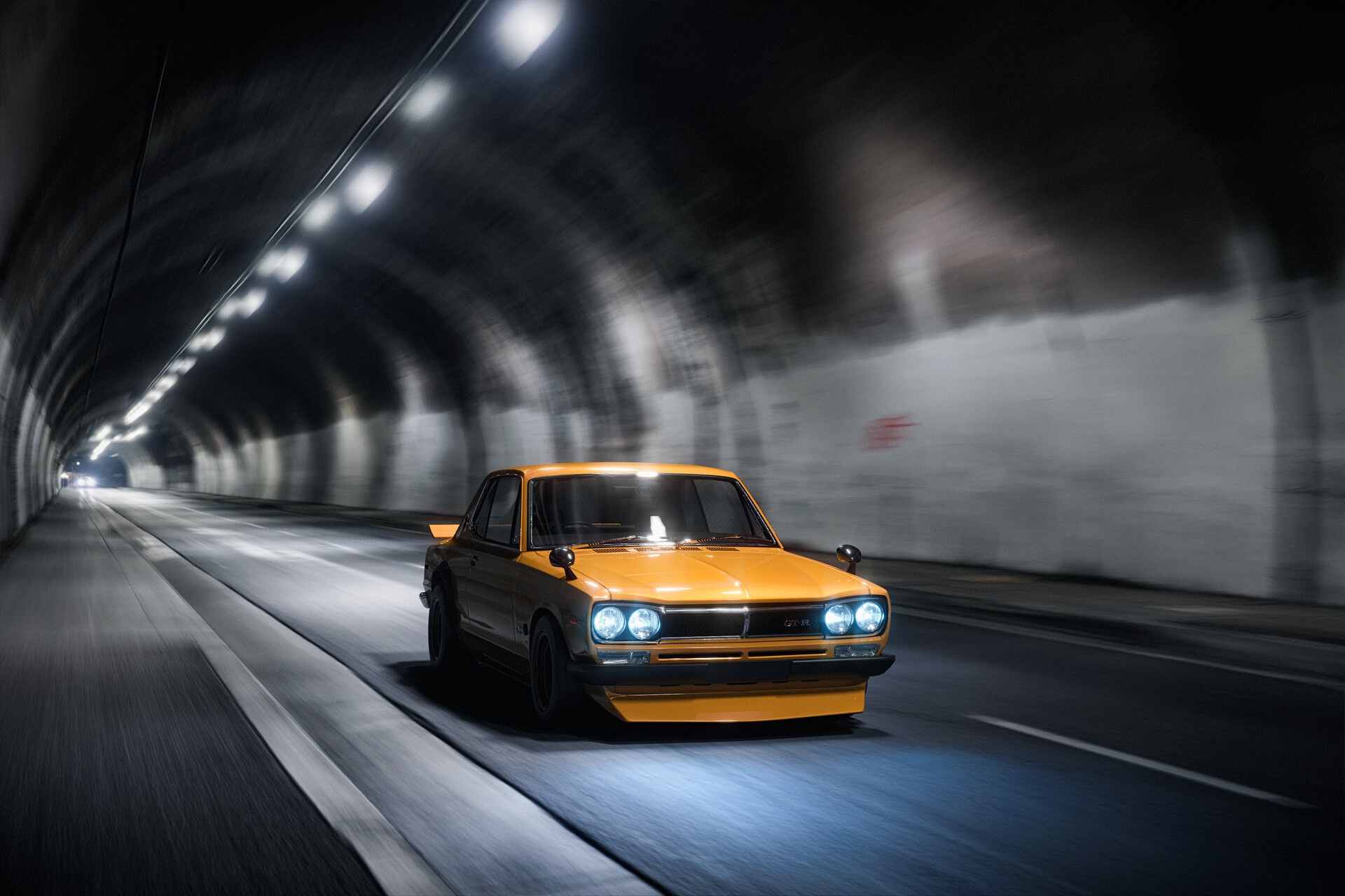 Tunnel Car Vehicle Orange Cars Nissan Skyline 2000 GT R Nissan Skyline C10 1920x1280
