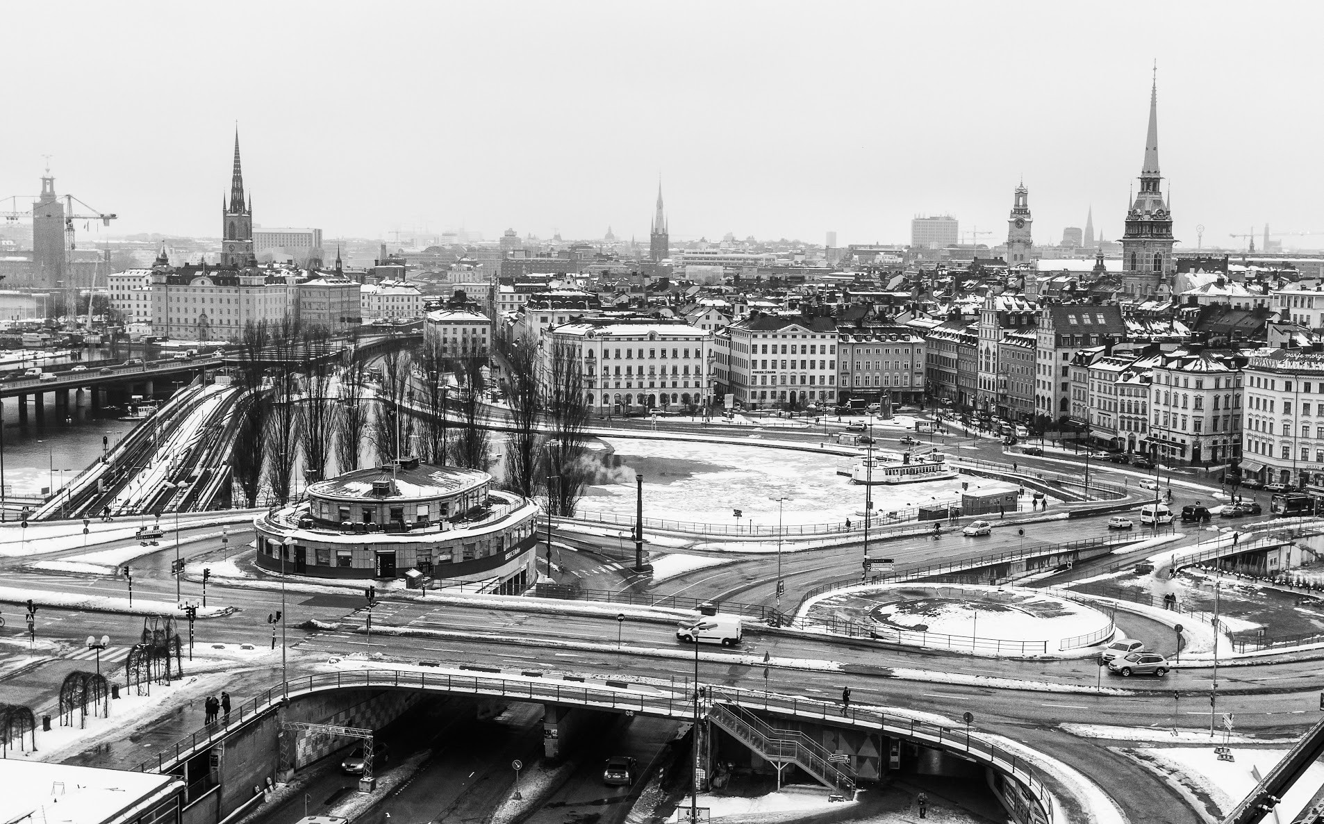 Photography Urban Building Monochrome Cityscape Church Winter Ice Stockholm Water 1906x1186