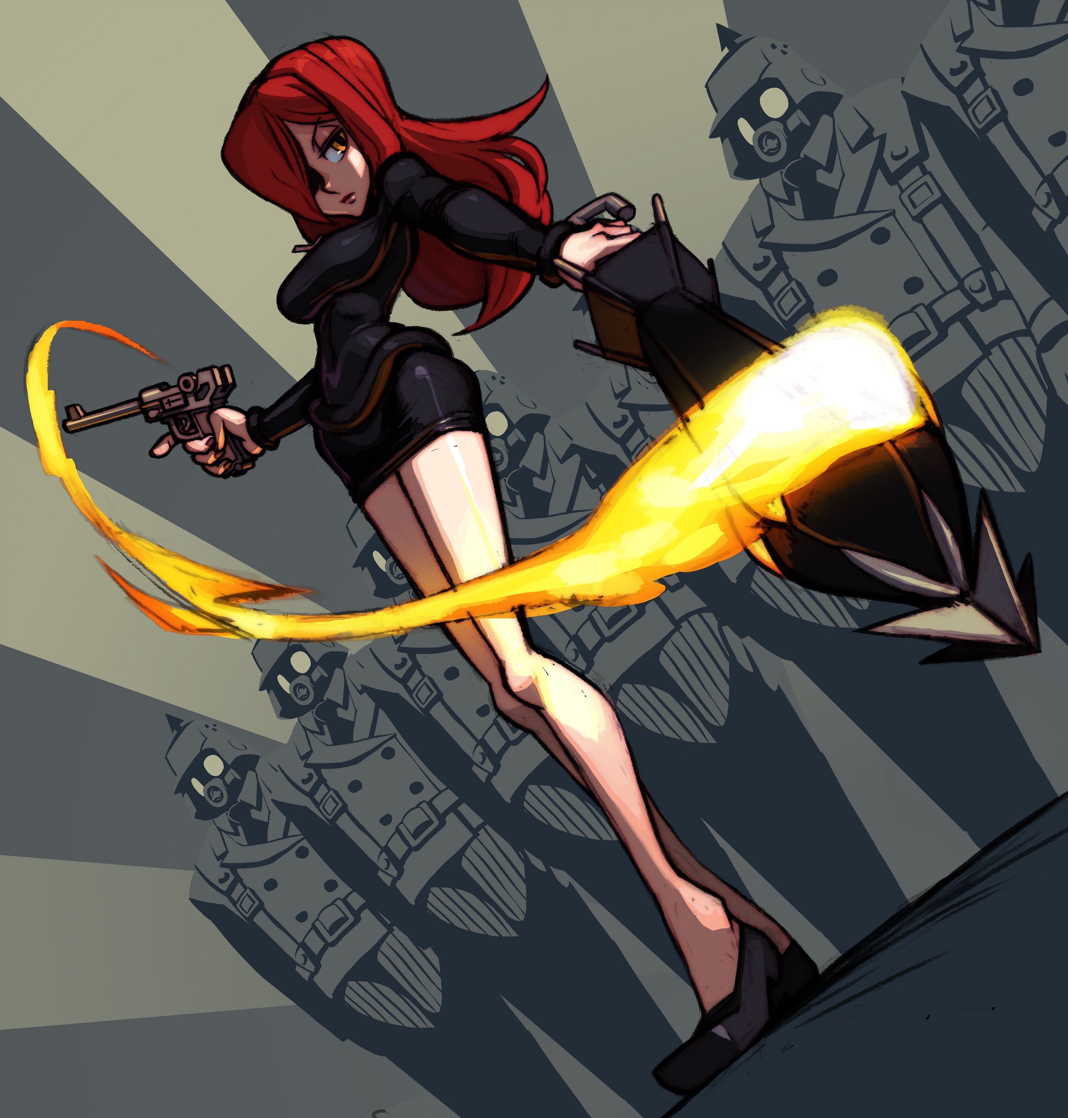 Skullgirls Redhead Legs Anime Girls Gun Parasoul Renoir 3417x3575