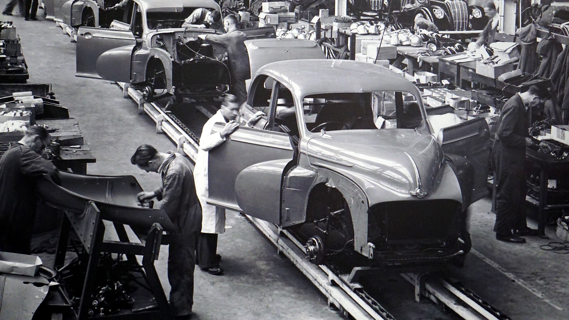 Vehicle Car Vintage Men Factory Workers Old Photos Monochrome Industrial 1920x1080