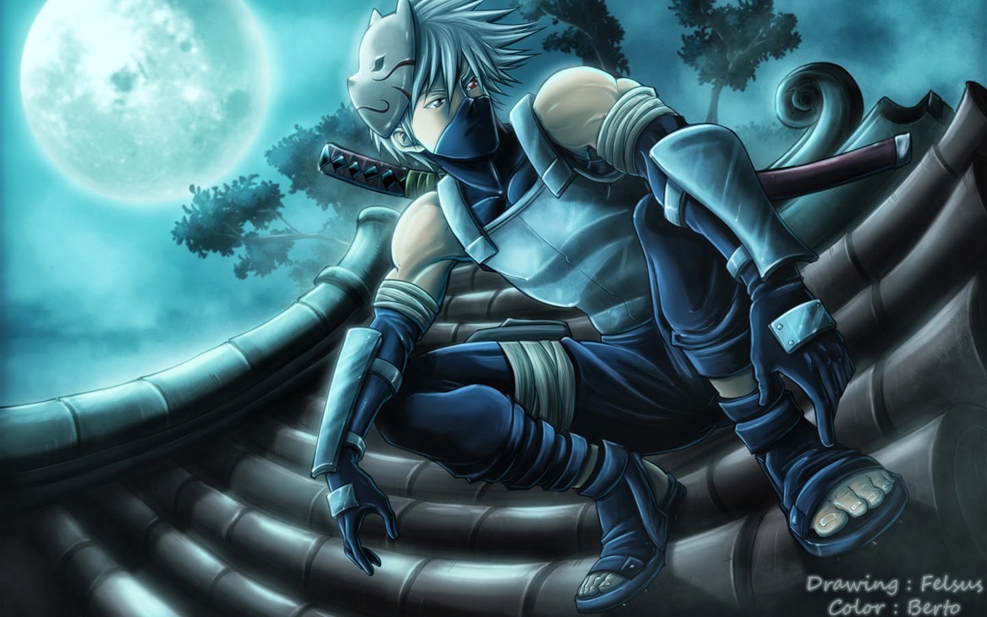 Naruto Shippuuden Mask Hatake Kakashi ANBU Cyan 1440x900