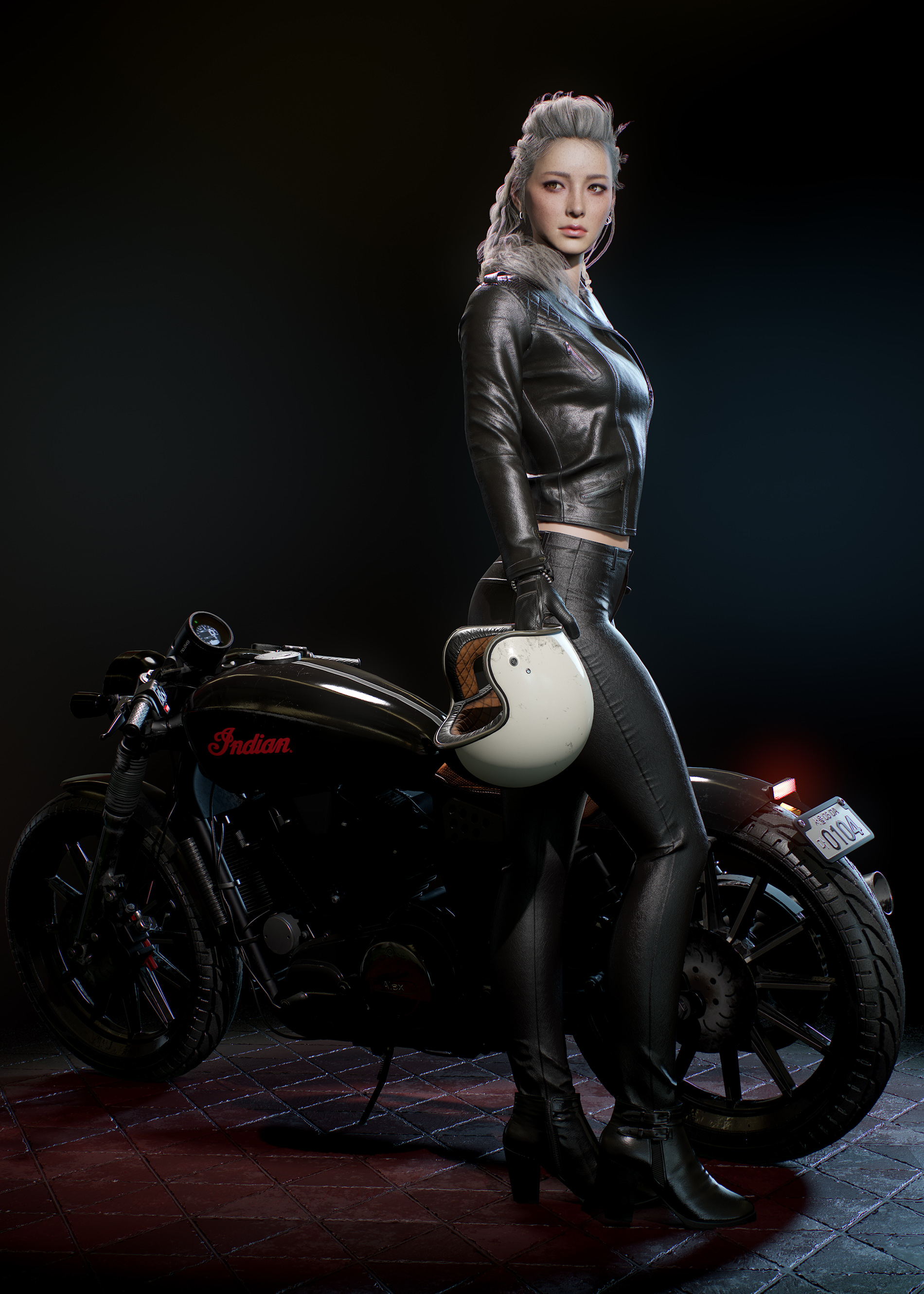 Seungmin Kim 3D CGi Digital Art Render Women Bikes Biker Jacket Helmet 1900x2660