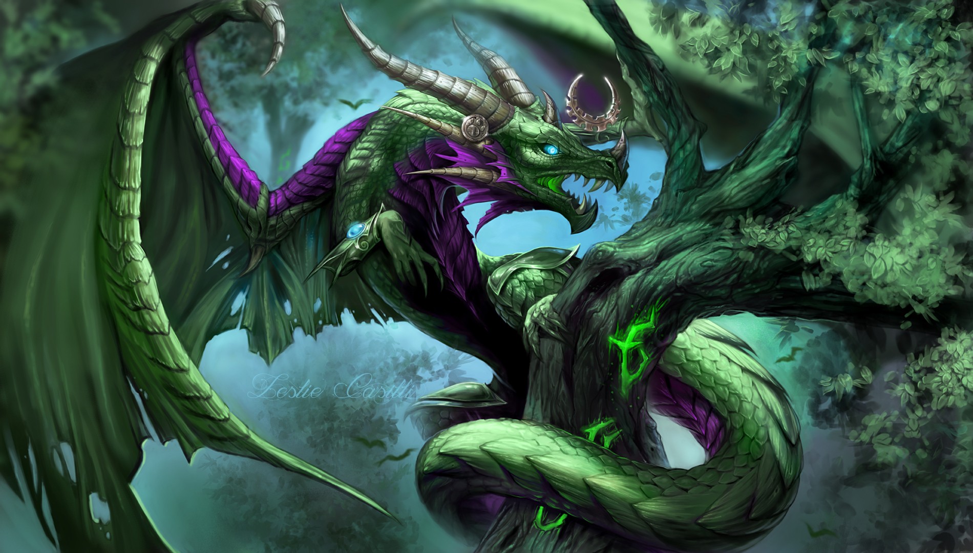 Ysera World Of Warcraft Hearthstone Heroes Of Warcraft Artwork Fantasy Art Dragon Trees Green 1900x1080