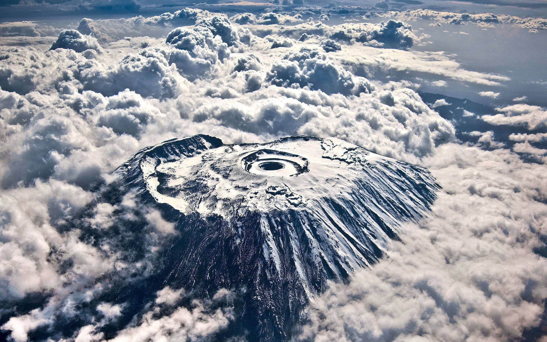 Nature Landscape Mountains Clouds Snowy Peak Mount Kilimanjaro Africa Snow Aerial View Birds Eye Vie 1920x1200