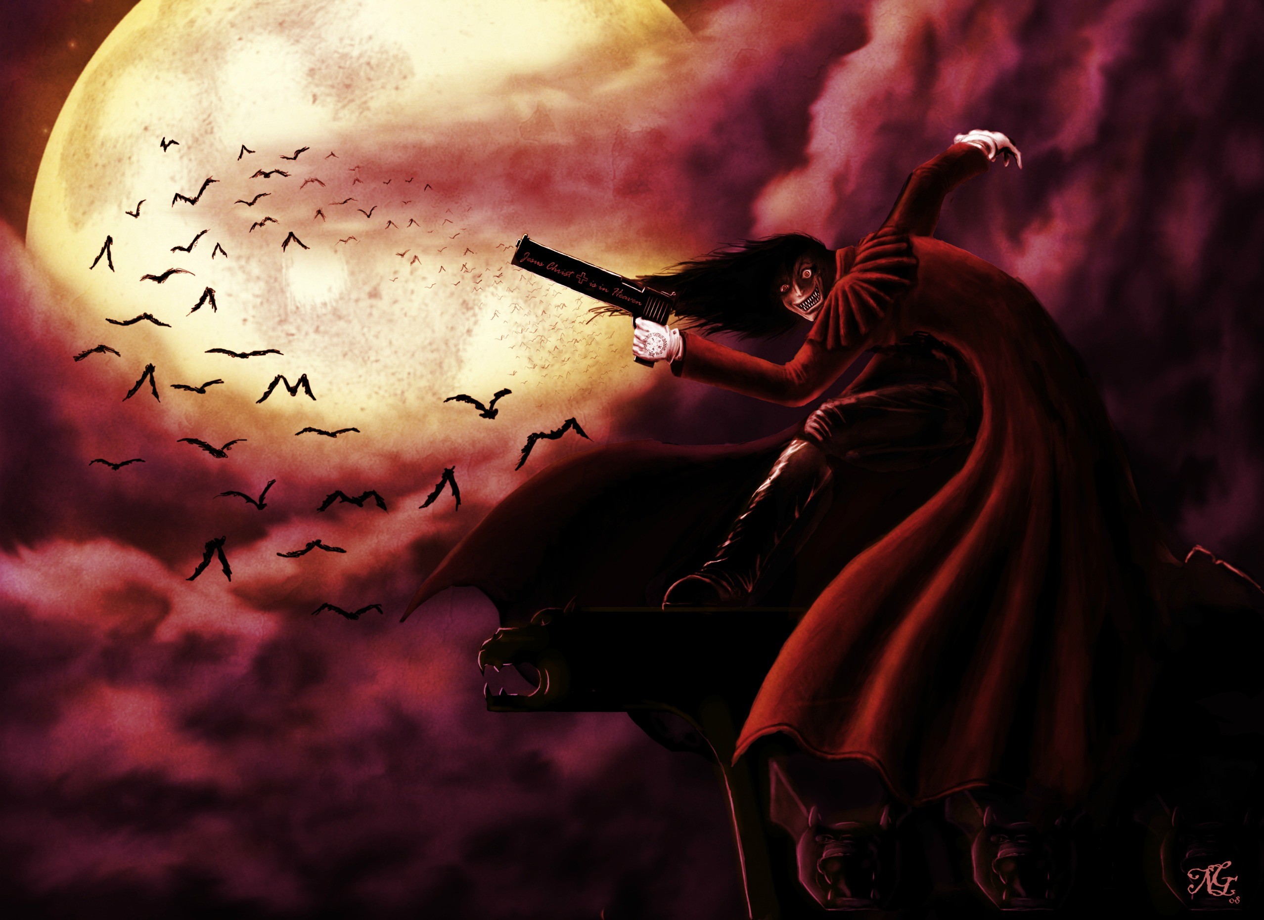 Hellsing Alucard Anime Bats Moon 2556x1861