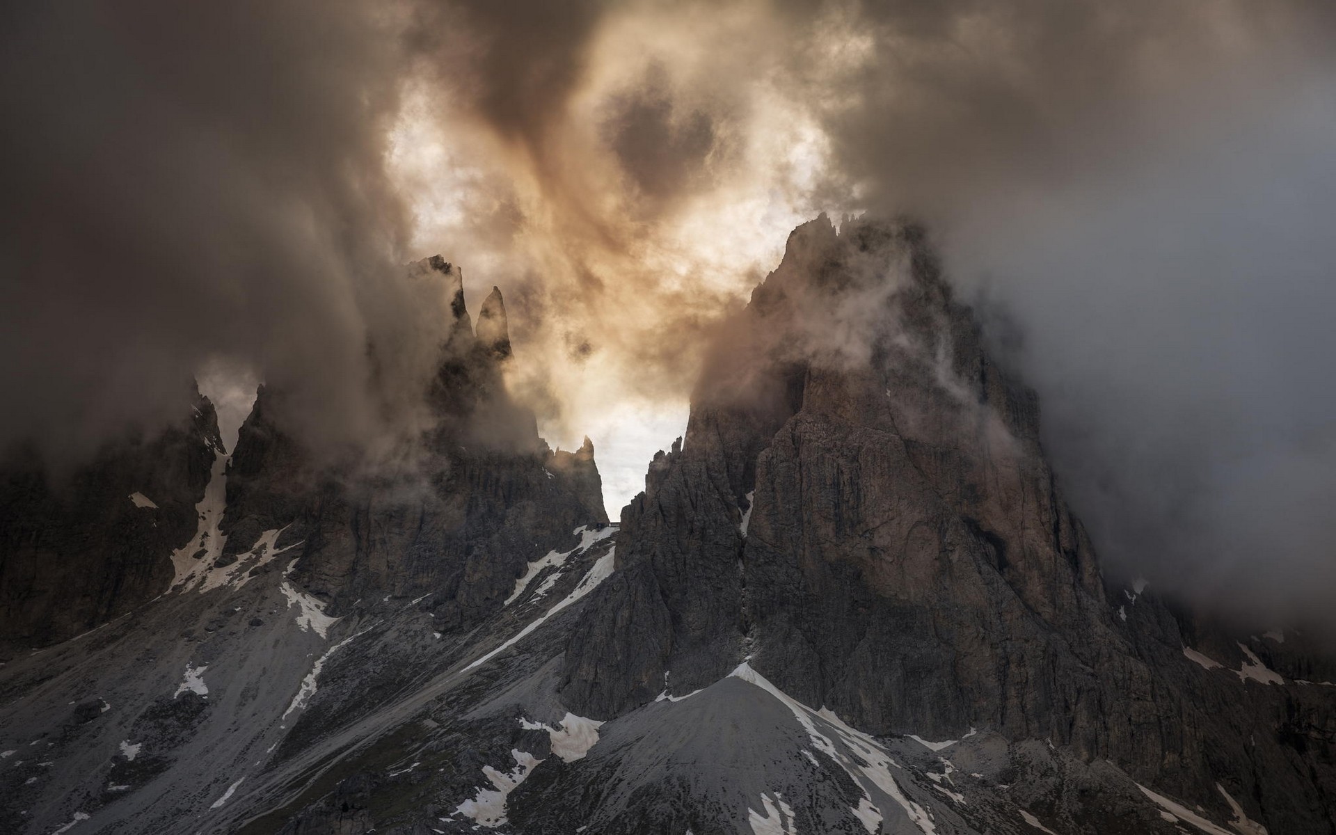 Nature Landscape Mountains Clouds Spring Dolomites Mountains Italy Sunlight Summit 1920x1200