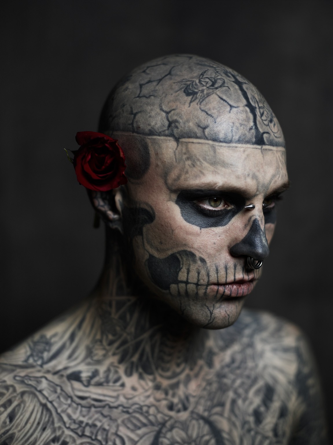 Men Face Simple Background Looking Away Portrait Tattoo Rico The Zombie Flowers Rose Piercing Pierce 1151x1536