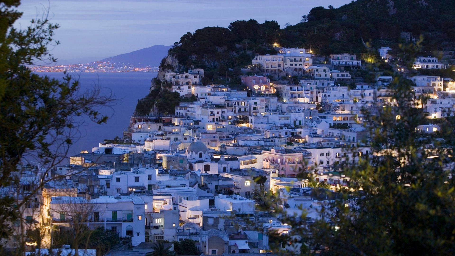 Capri Island Campania Naples Landscape Lights Night Italy 1920x1080
