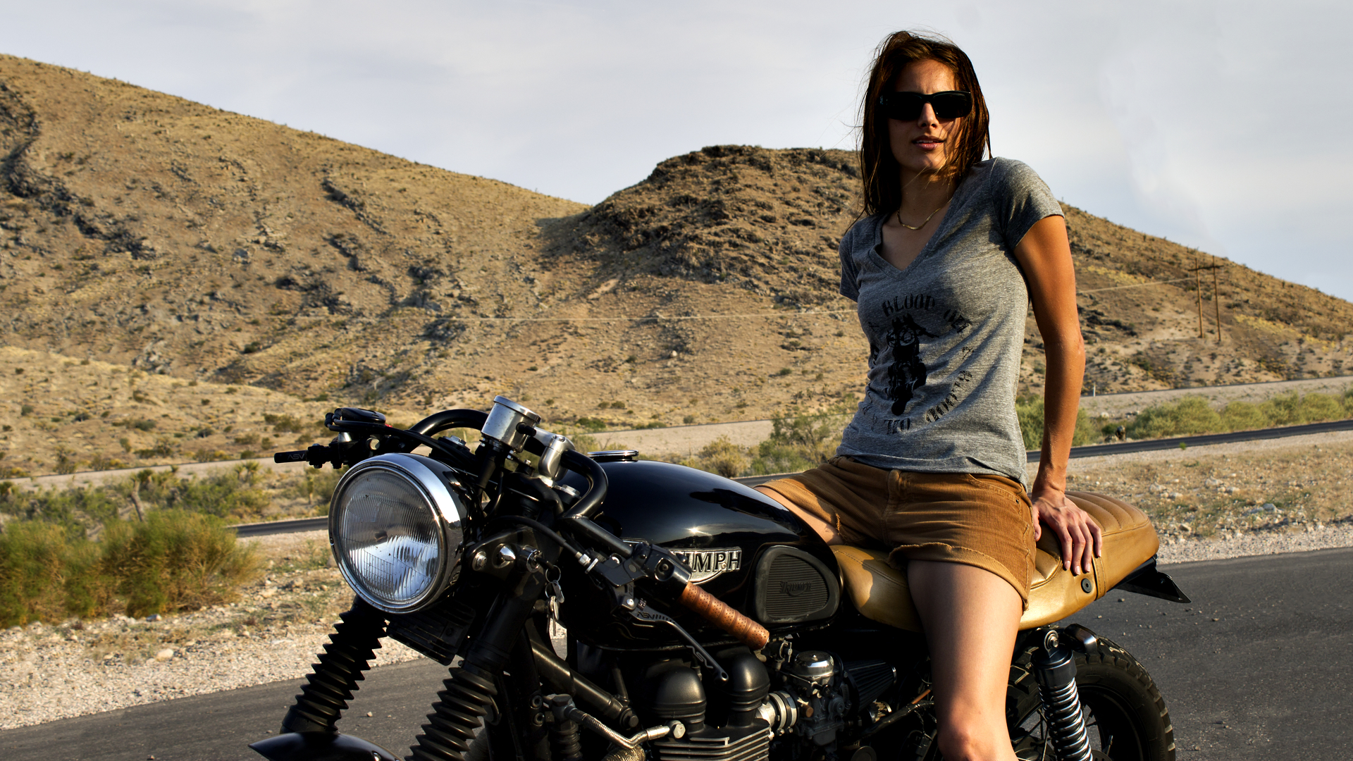 Women Cafe Racer Women With Bikes Glasses 1920x1080