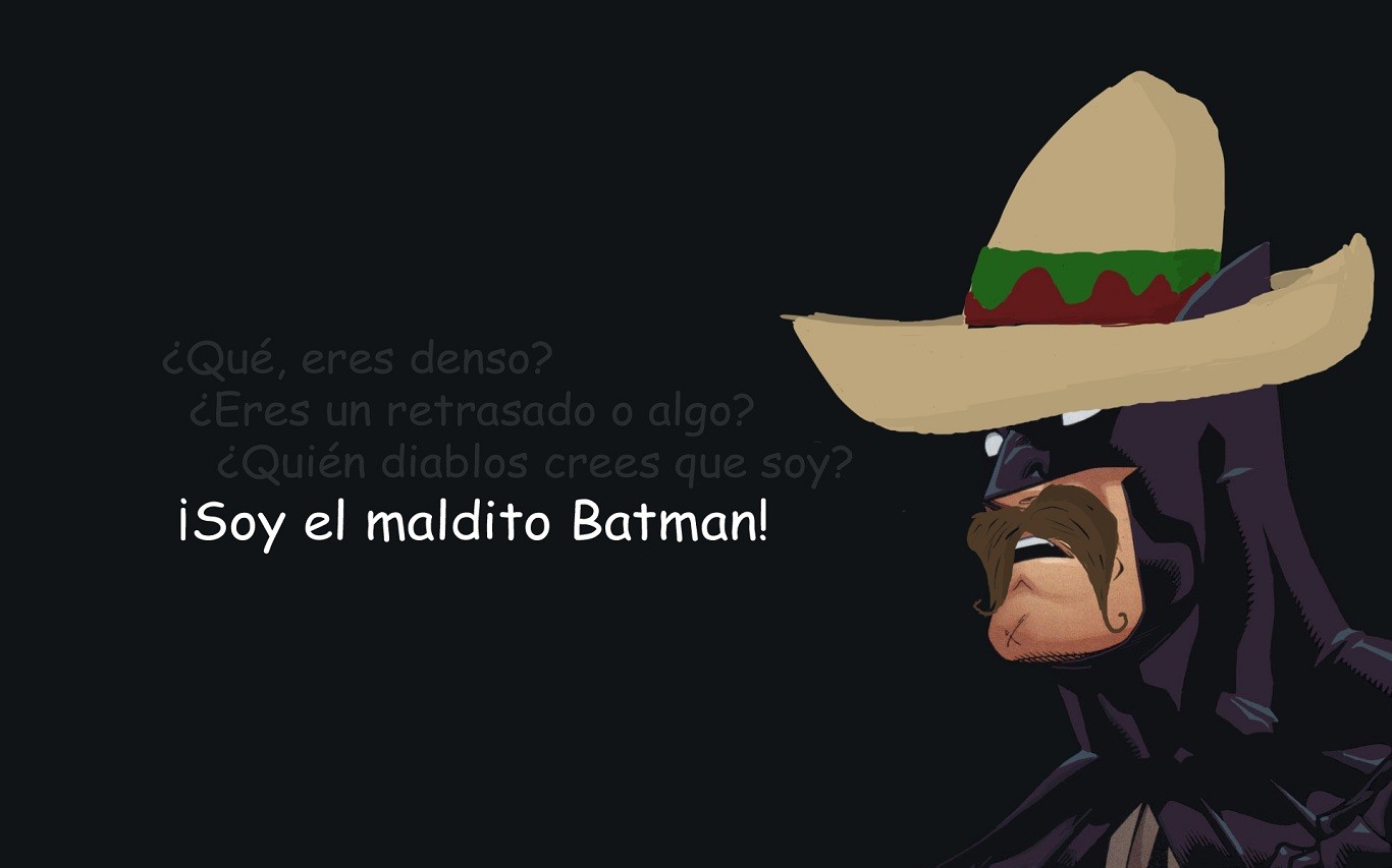 Spanish Batman Humor Simple Background Hat Mustache 1366x853