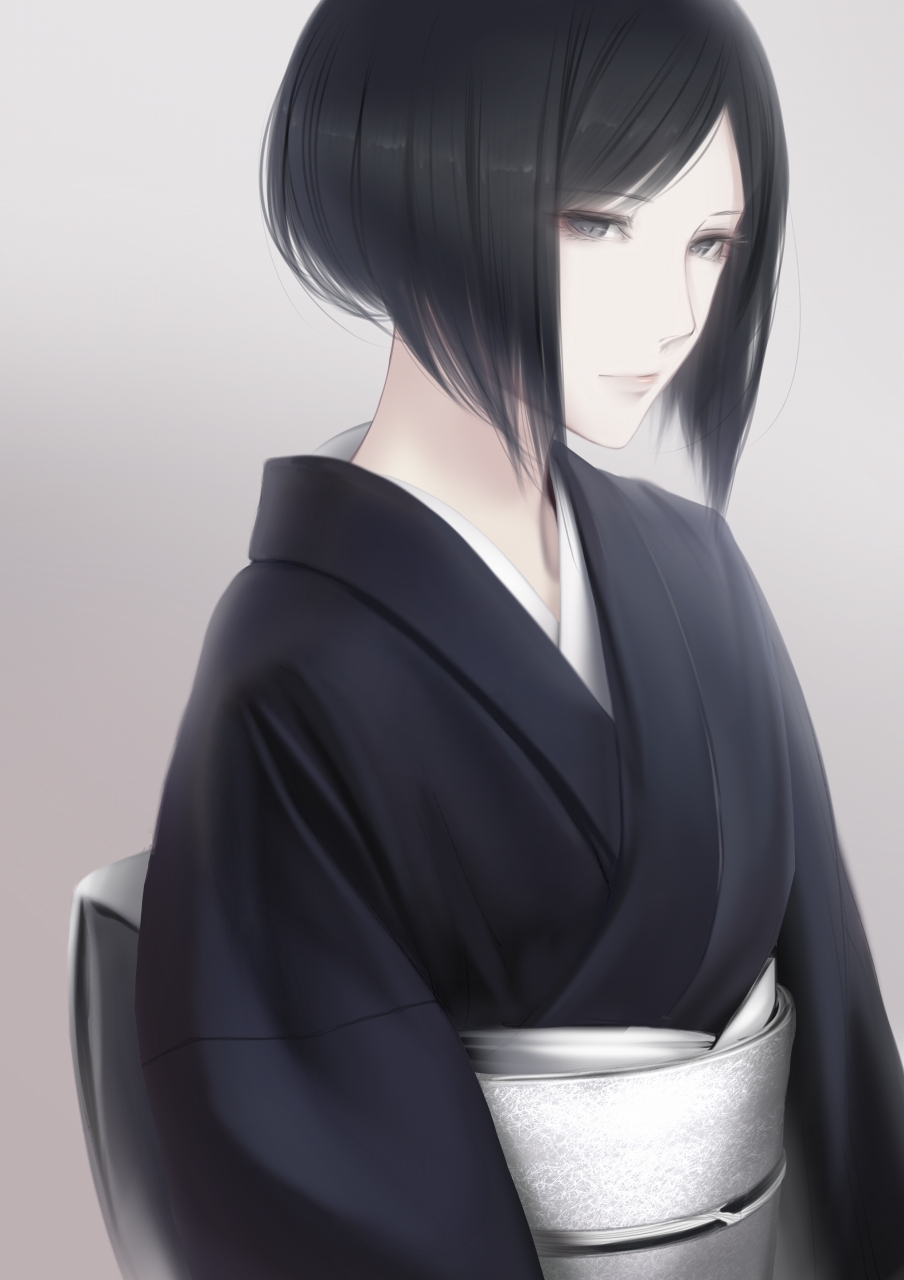 Anime Girls Anime Dark Hair Kimono Komatsuna Simple Background 904x1280