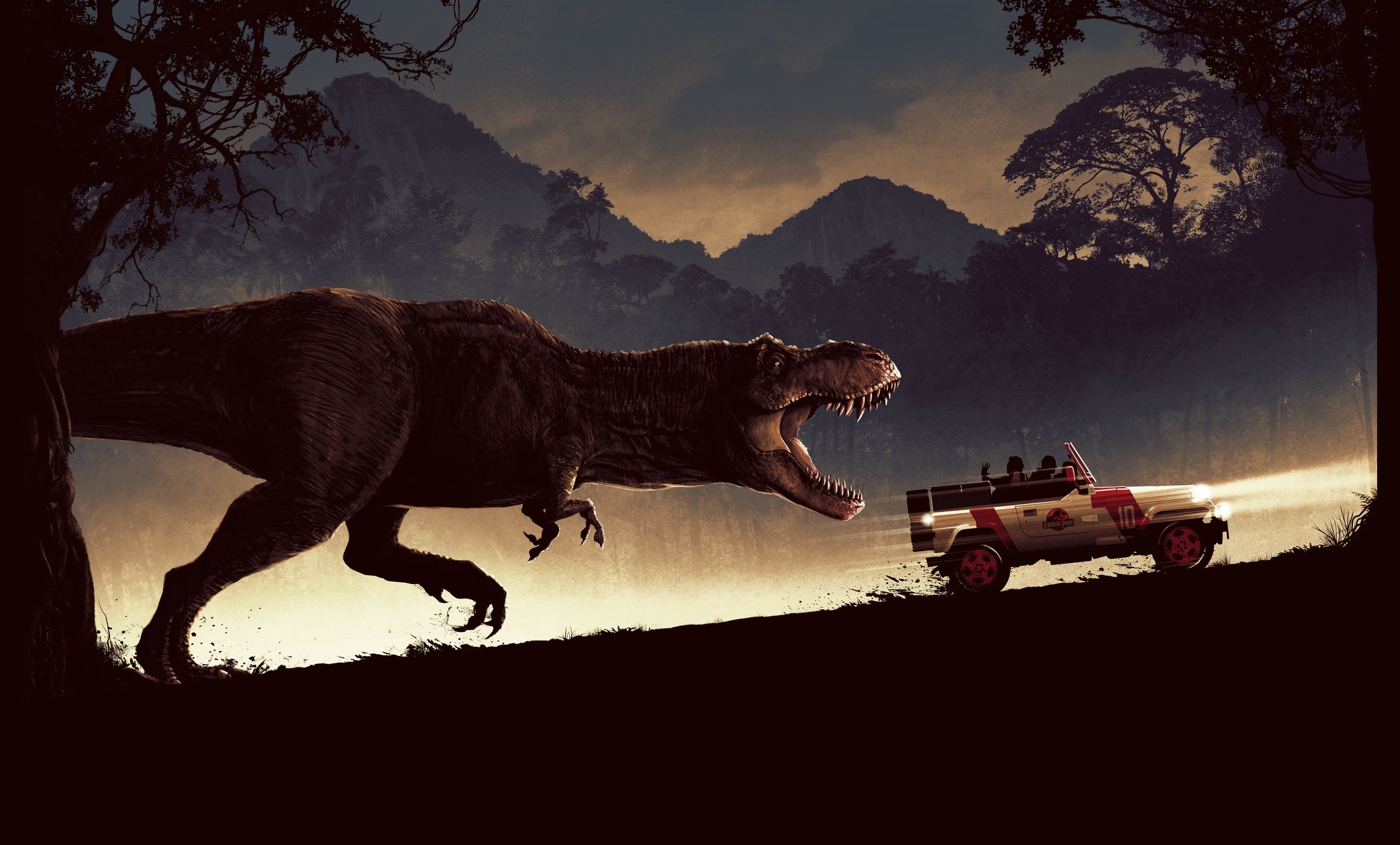 1993 Year Jurassic Park Dinosaurs Movies Car Dark Artwork Vehicle 2880x1740