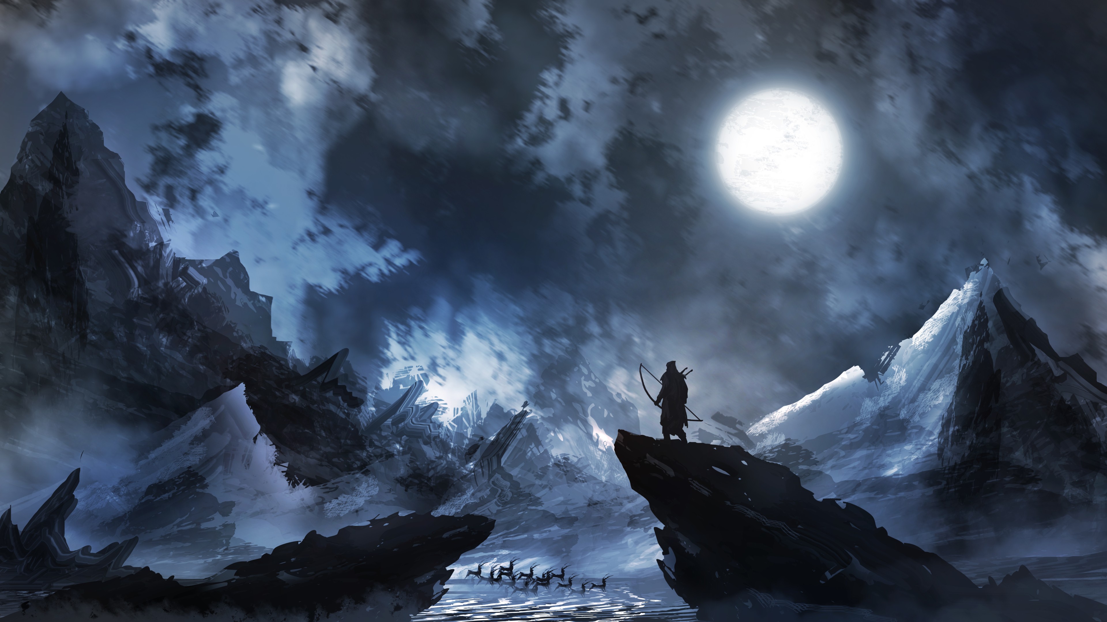 Fantasy Art Moon Hero Clouds Night Digital Art Loneliness Artwork DeviantArt Looking Into The Distan 3840x2160