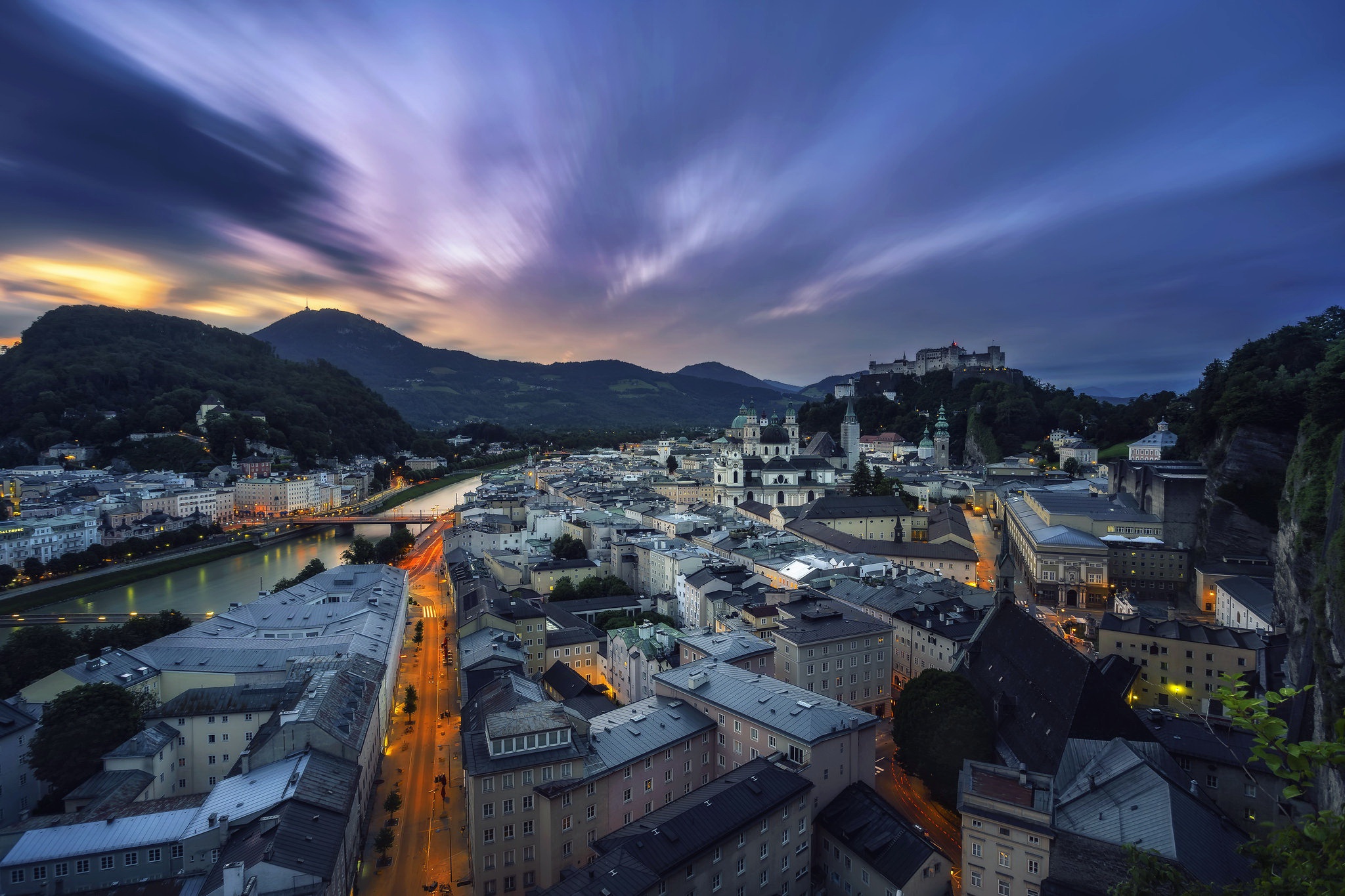 City Cityscape Austria Sky Salzburg Long Exposure 2048x1365