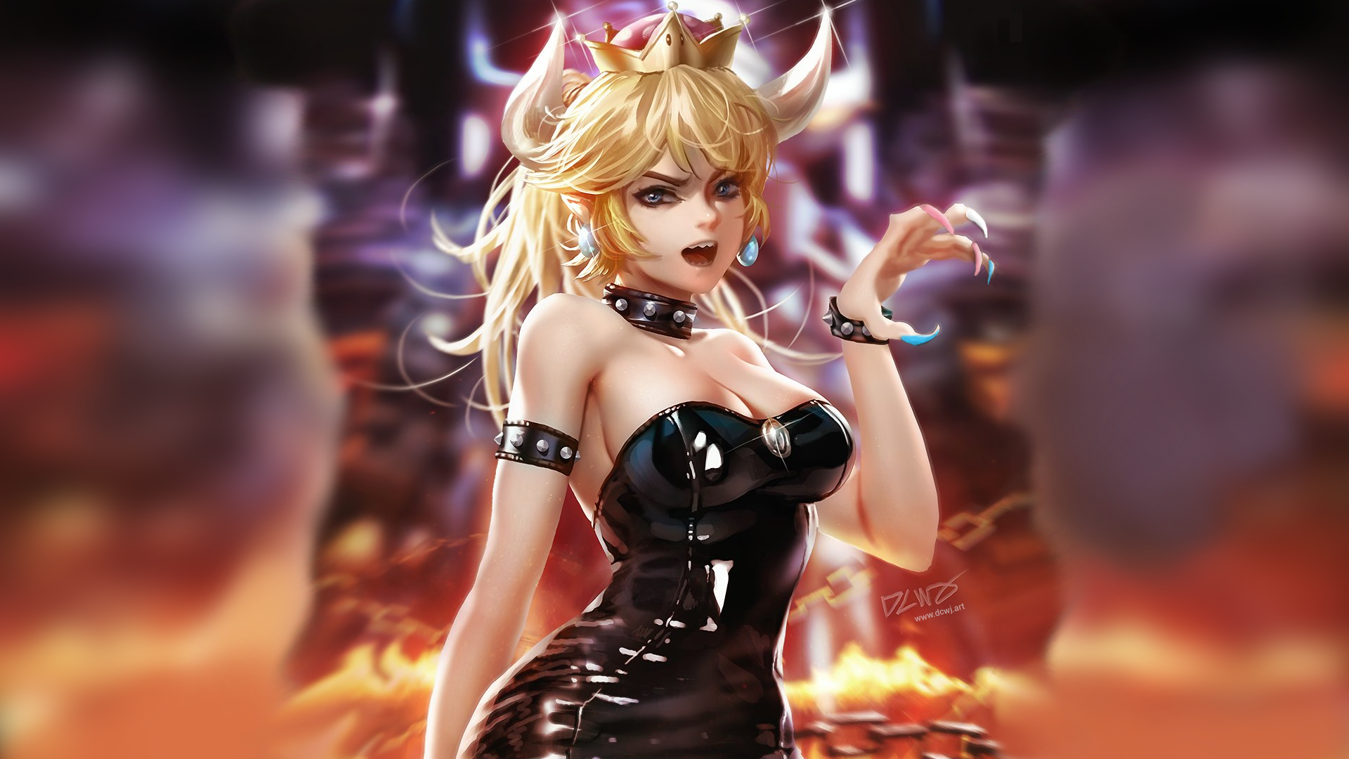 Bowsette Anime Picture In Picture Blonde Leather Clothing 1920x1080
